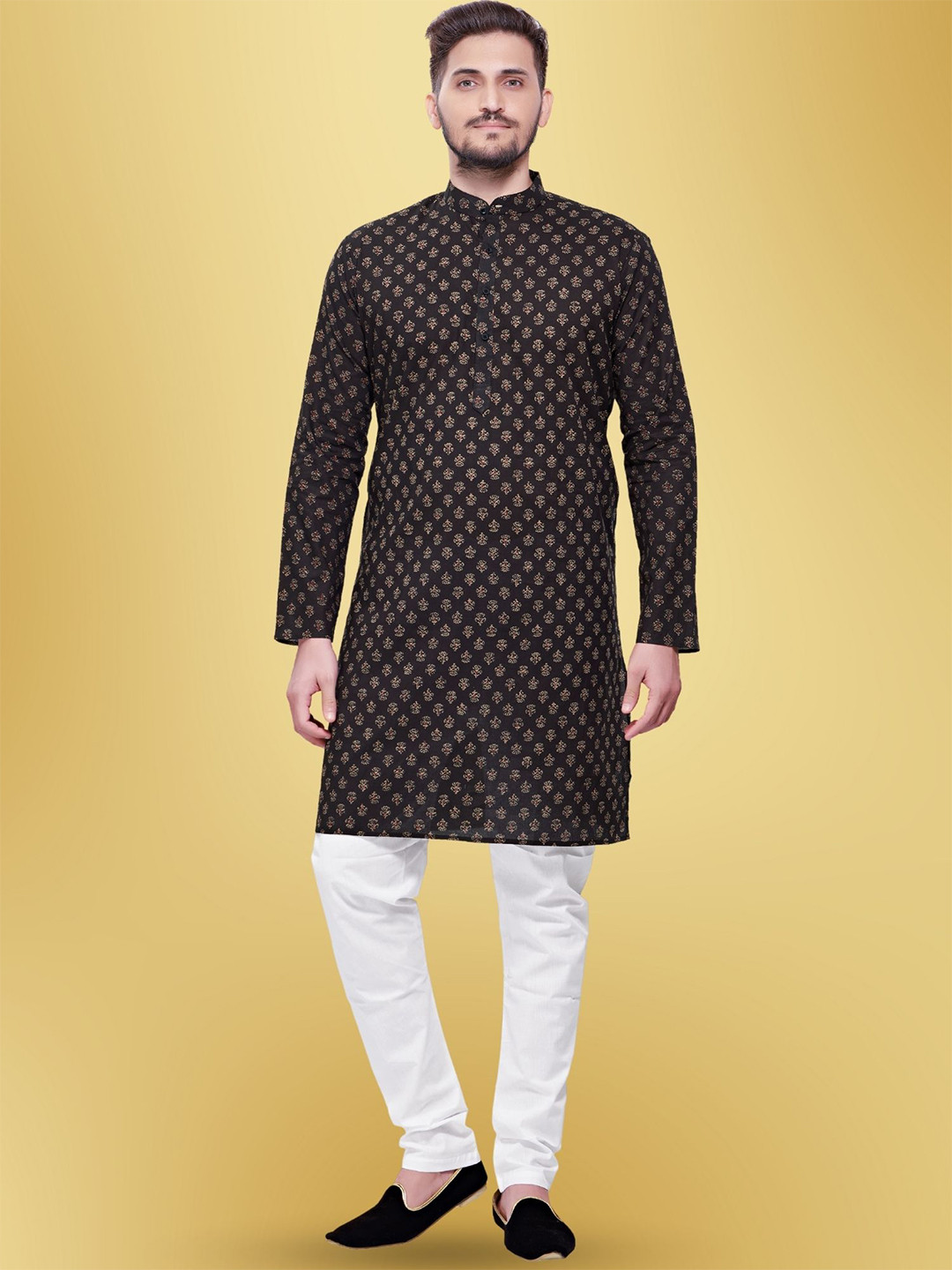 SHIWAM ETHNIX Mandarin Collar Ethnic Motifs Block Print Cotton Straight Kurta, Black
SHIWAM ETHNIX Mandarin Collar Ethnic Motifs Block Print Cotton Straight Kurta, Black