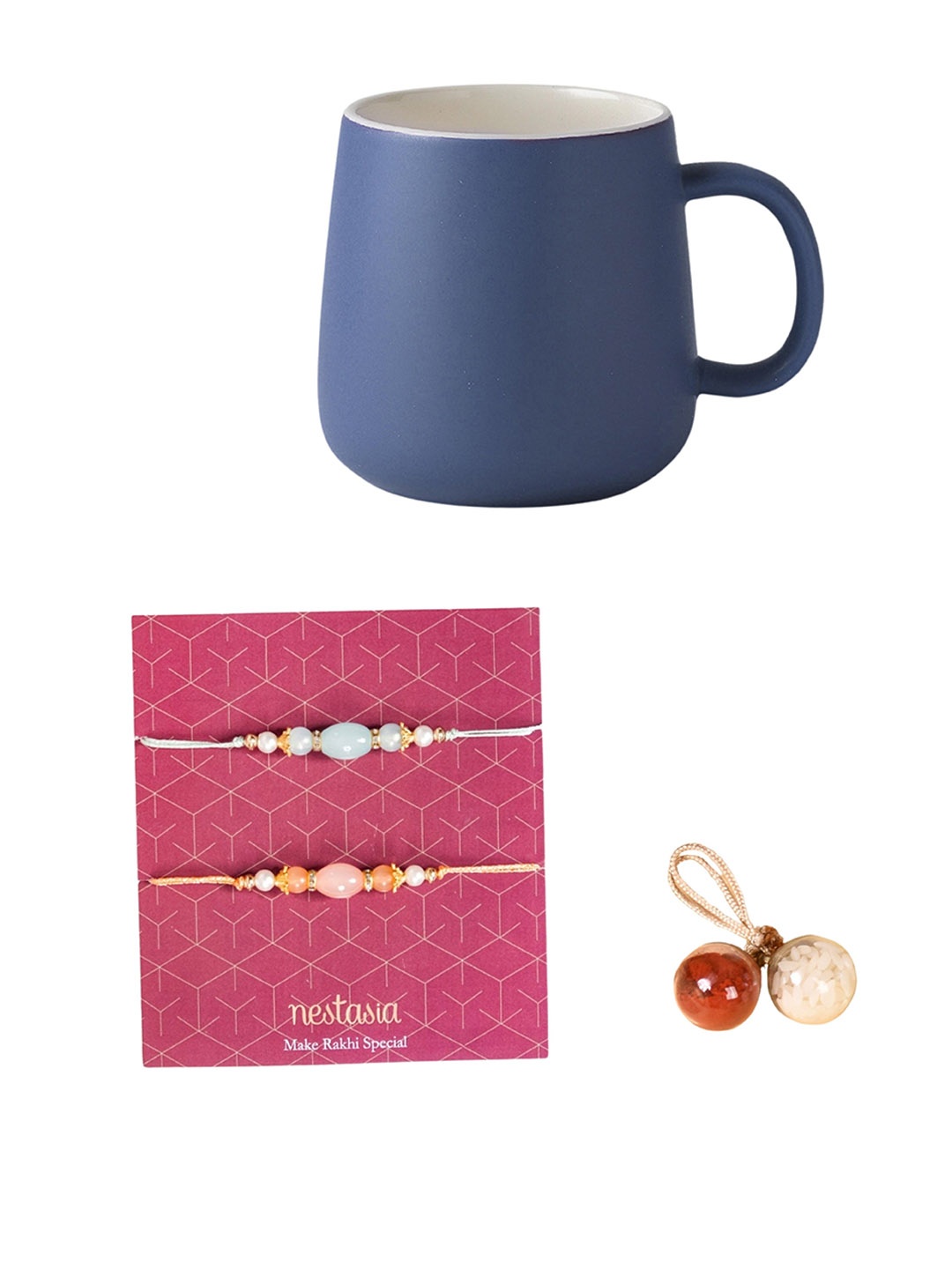 Nestasia Set Of 2 Rakhi With Coffee Connoisseur & Gift Card With Tilak Bottle Set, Blue
Nestasia Set Of 2 Rakhi With Coffee Connoisseur & Gift Card With Tilak Bottle Set, Blue