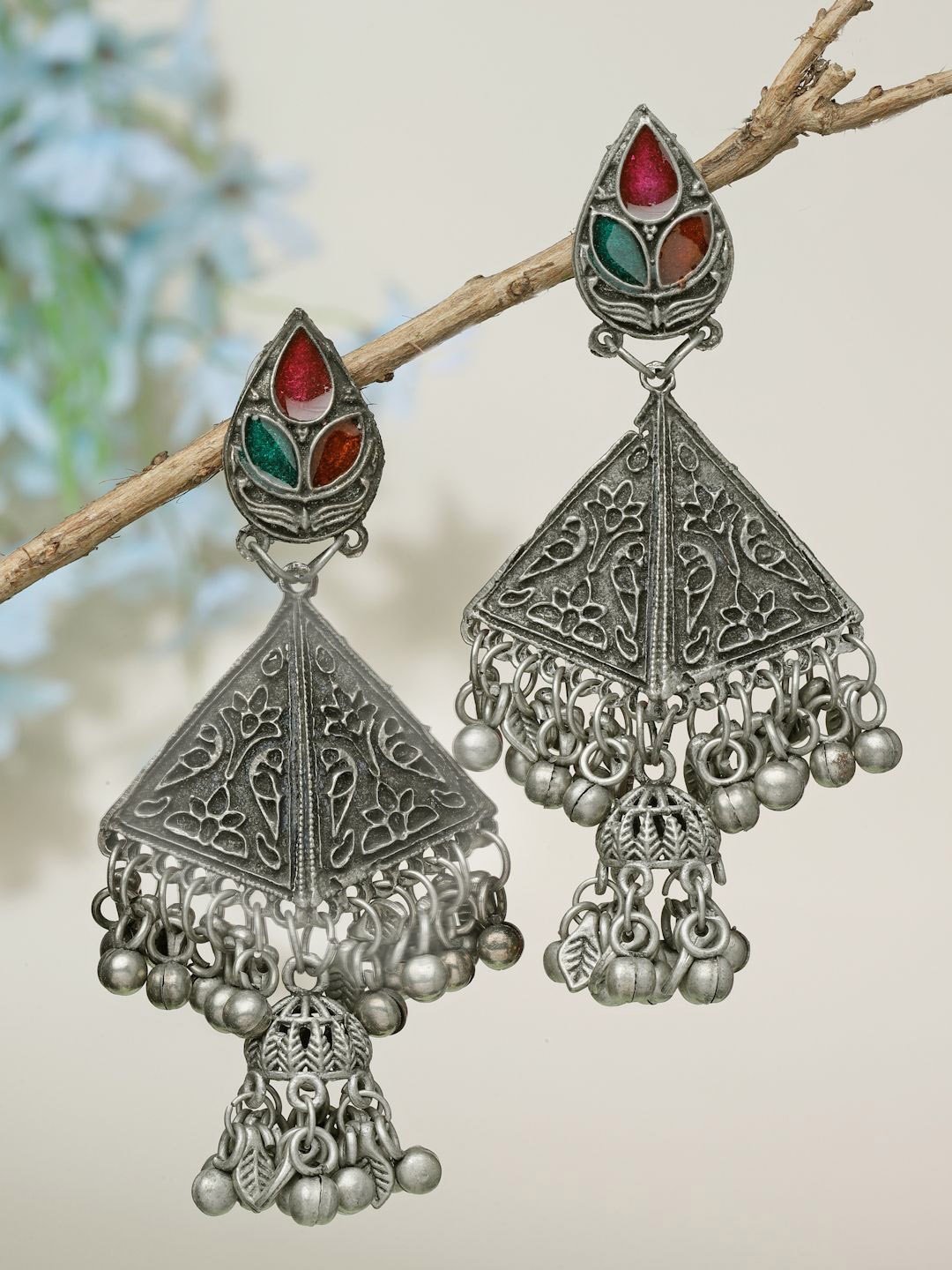 Moedbuille Silver-Plated Stones Studded & Beaded Oxidised Contemporary Drop Earrings
Moedbuille Silver-Plated Stones Studded & Beaded Oxidised Contemporary Drop Earrings