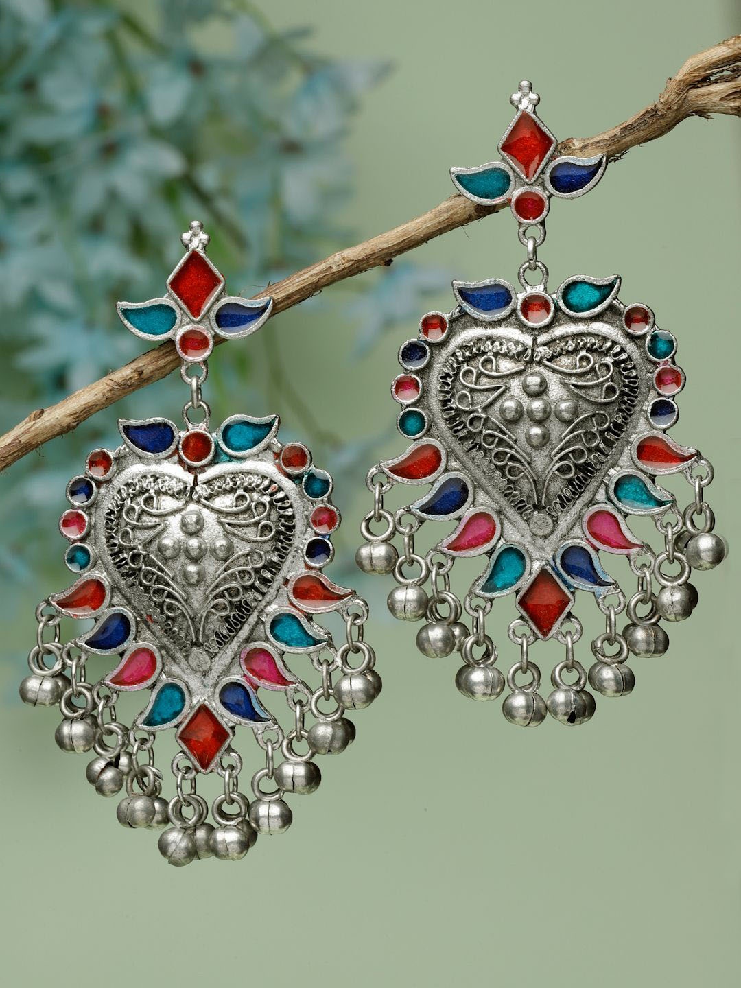 Moedbuille Silver-Plated Stones Studded & Beaded Contemporary Meenakari Drop Earrings
Moedbuille Silver-Plated Stones Studded & Beaded Contemporary Meenakari Drop Earrings