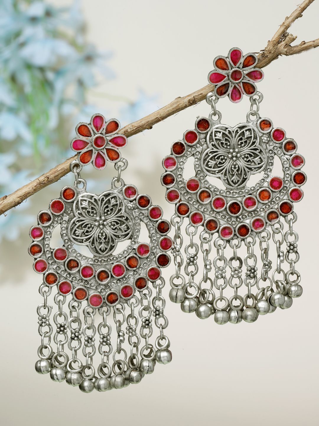 Moedbuille Silver Plated Contemporary Artificial Stones Studded Oxidised Drop Earrings, Pink
Moedbuille Silver Plated Contemporary Artificial Stones Studded Oxidised Drop Earrings, Pink