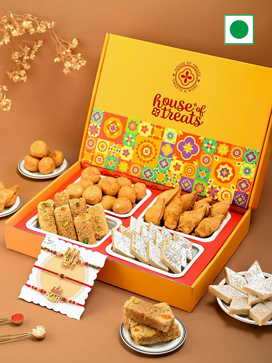 Hyperfoods Set Of 3 Rakhi With Sweet Gifts, Yellow
Hyperfoods Set Of 3 Rakhi With Sweet Gifts, Yellow