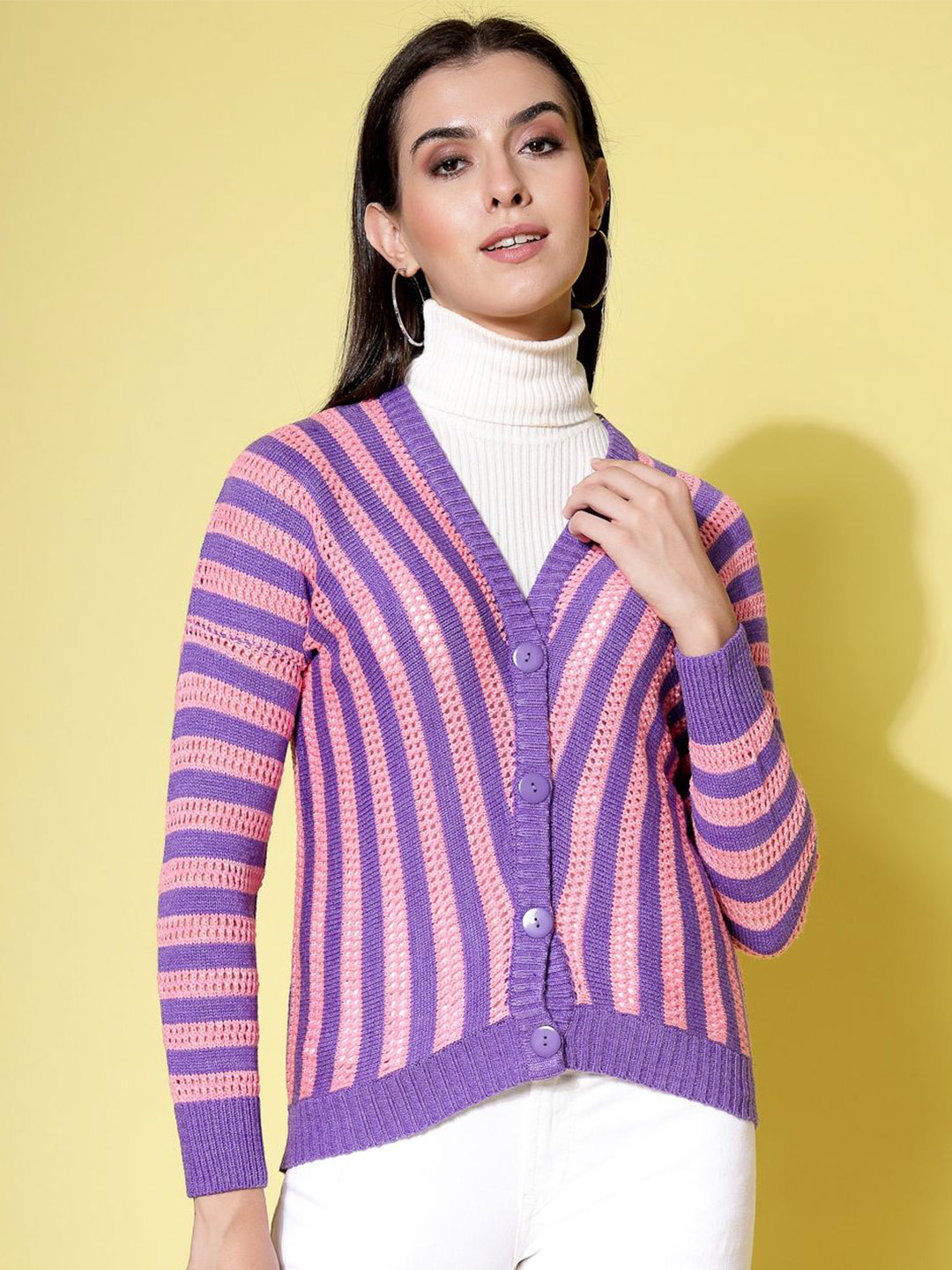 DressBerry Women Striped Cardigan, Violet 
DressBerry Women Striped Cardigan, Violet