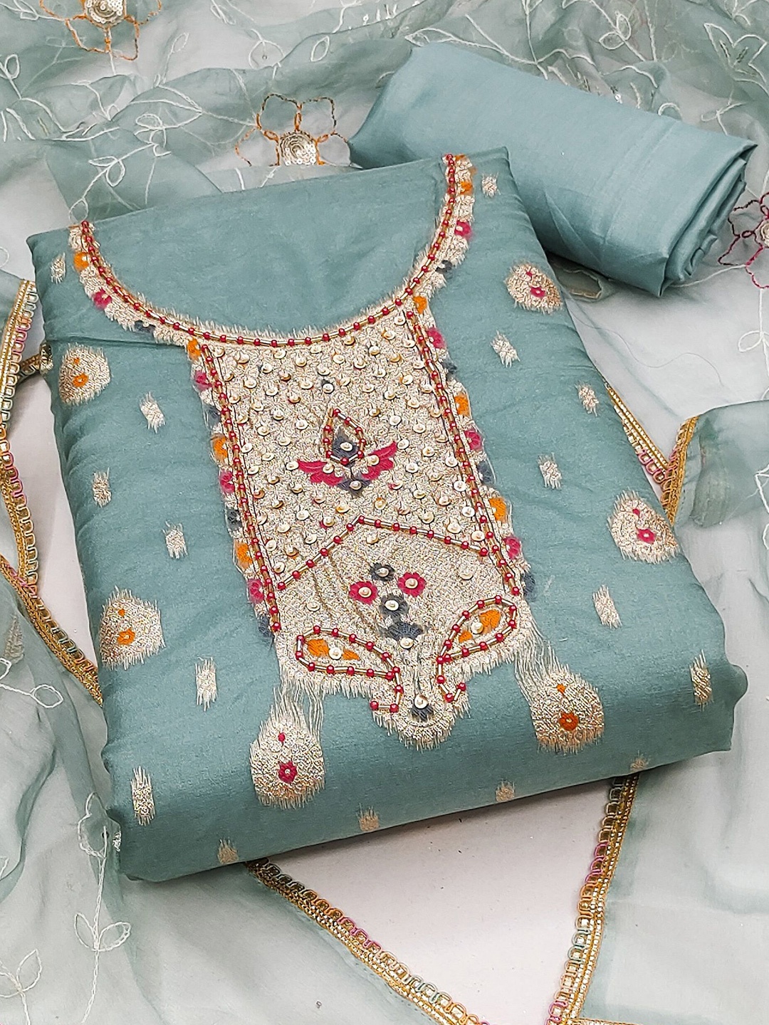 MAHALASA Ethnic Motifs Woven Design Beads and Stones Unstitched Dress Material, Turquoise blue
MAHALASA Ethnic Motifs Woven Design Beads and Stones Unstitched Dress Material, Turquoise blue