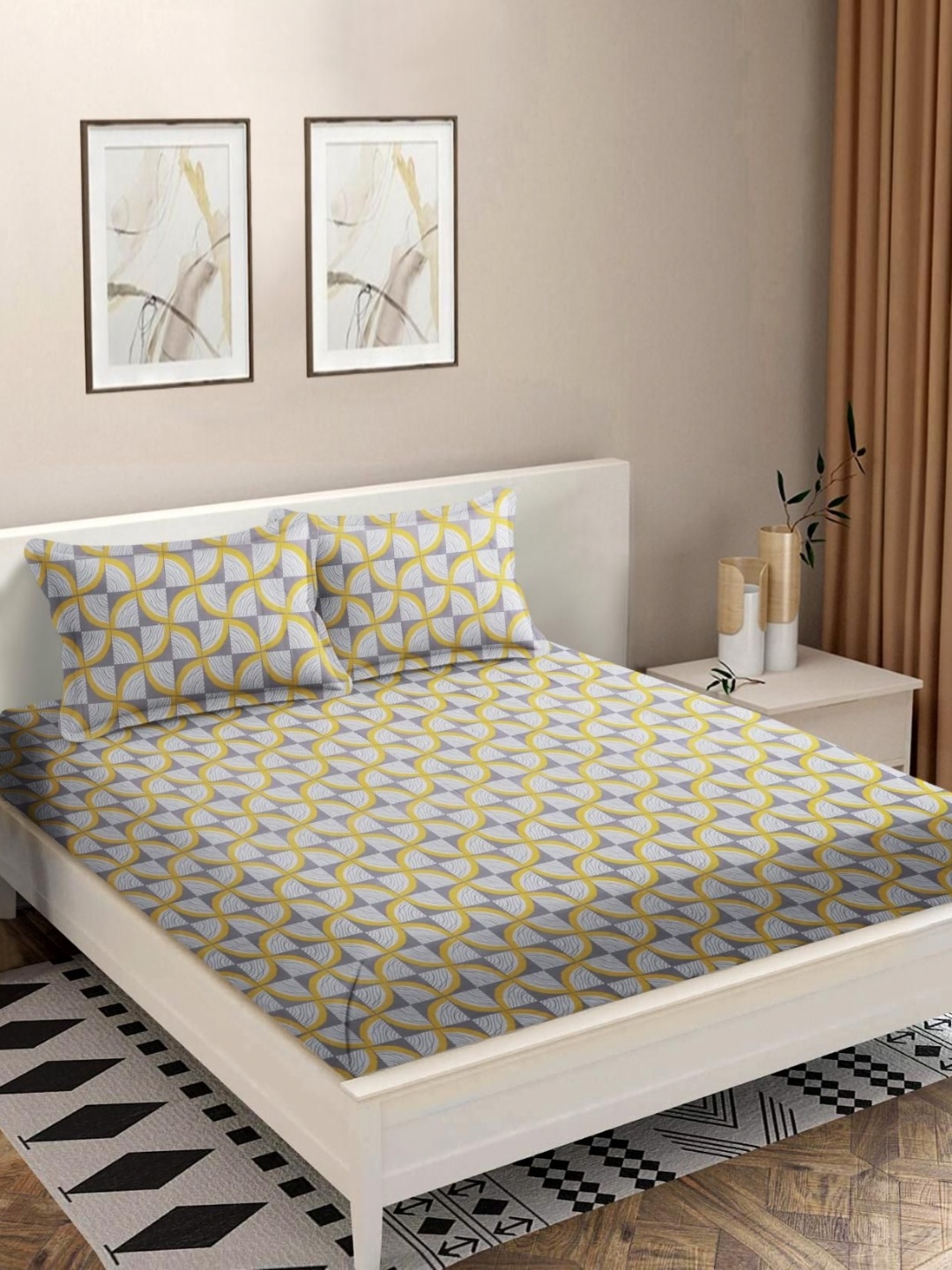 MODEFE Yellow & Grey Printed Microfiber 180 TC Double Queen Bedsheet with 2 Pillow Covers
MODEFE Yellow & Grey Printed Microfiber 180 TC Double Queen Bedsheet with 2 Pillow Covers