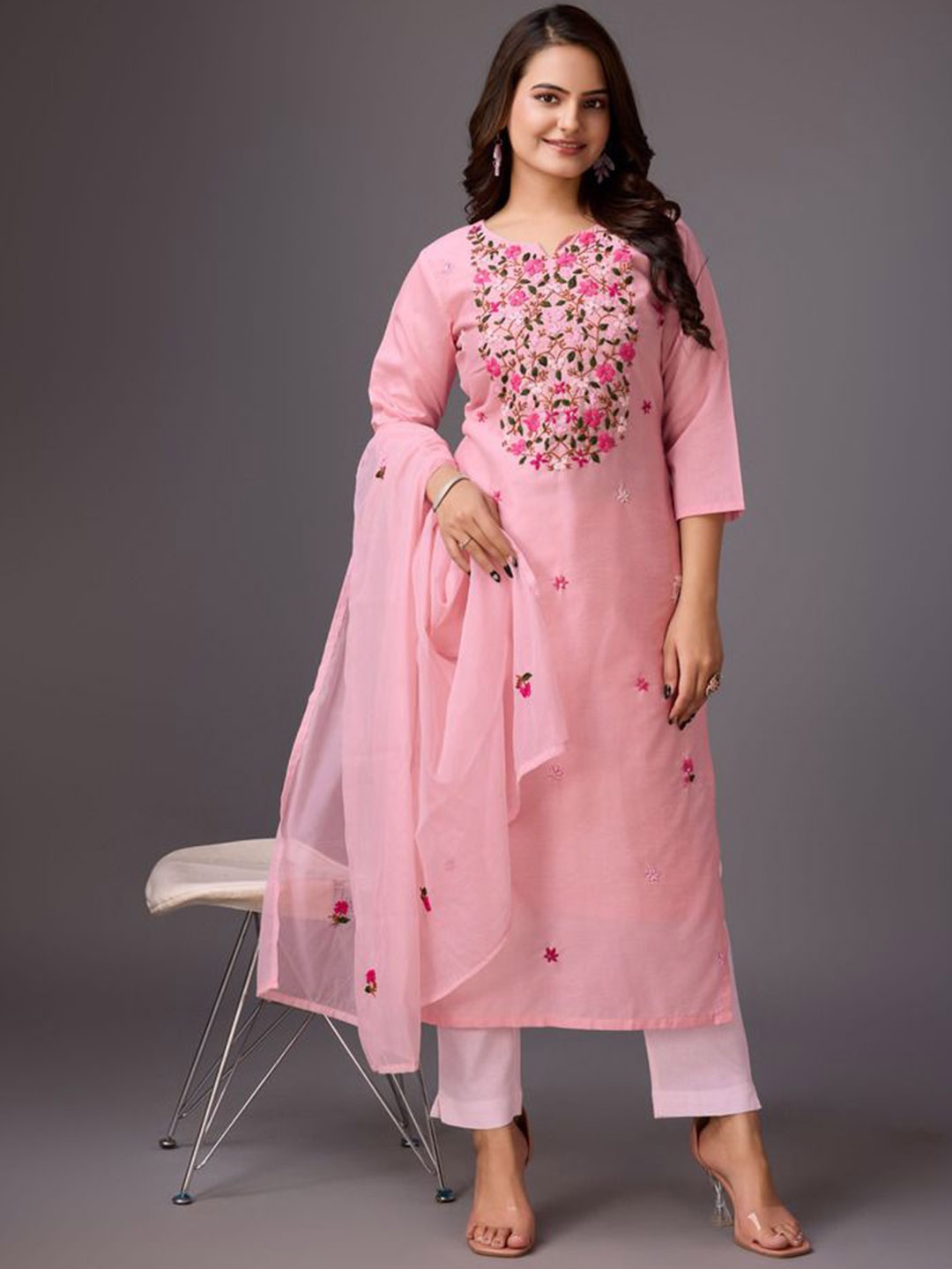 ADITI ATTIRES Pastel Perfection Floral Embroidered Cotton Silk Straight Kurta With Dupatta, Pink
ADITI ATTIRES Pastel Perfection Floral Embroidered Cotton Silk Straight Kurta With Dupatta, Pink