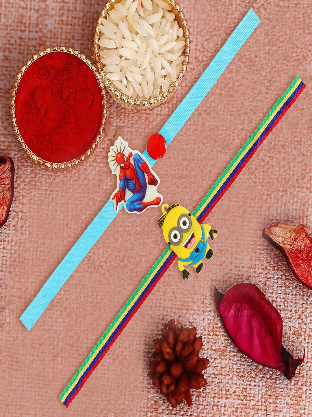 UNIVERSITY TRENDZ Kids Set of 2 Spinder & Minions Thread Rakhis With Roli Chawal, Blue
UNIVERSITY TRENDZ Kids Set of 2 Spinder & Minions Thread Rakhis With Roli Chawal, Blue