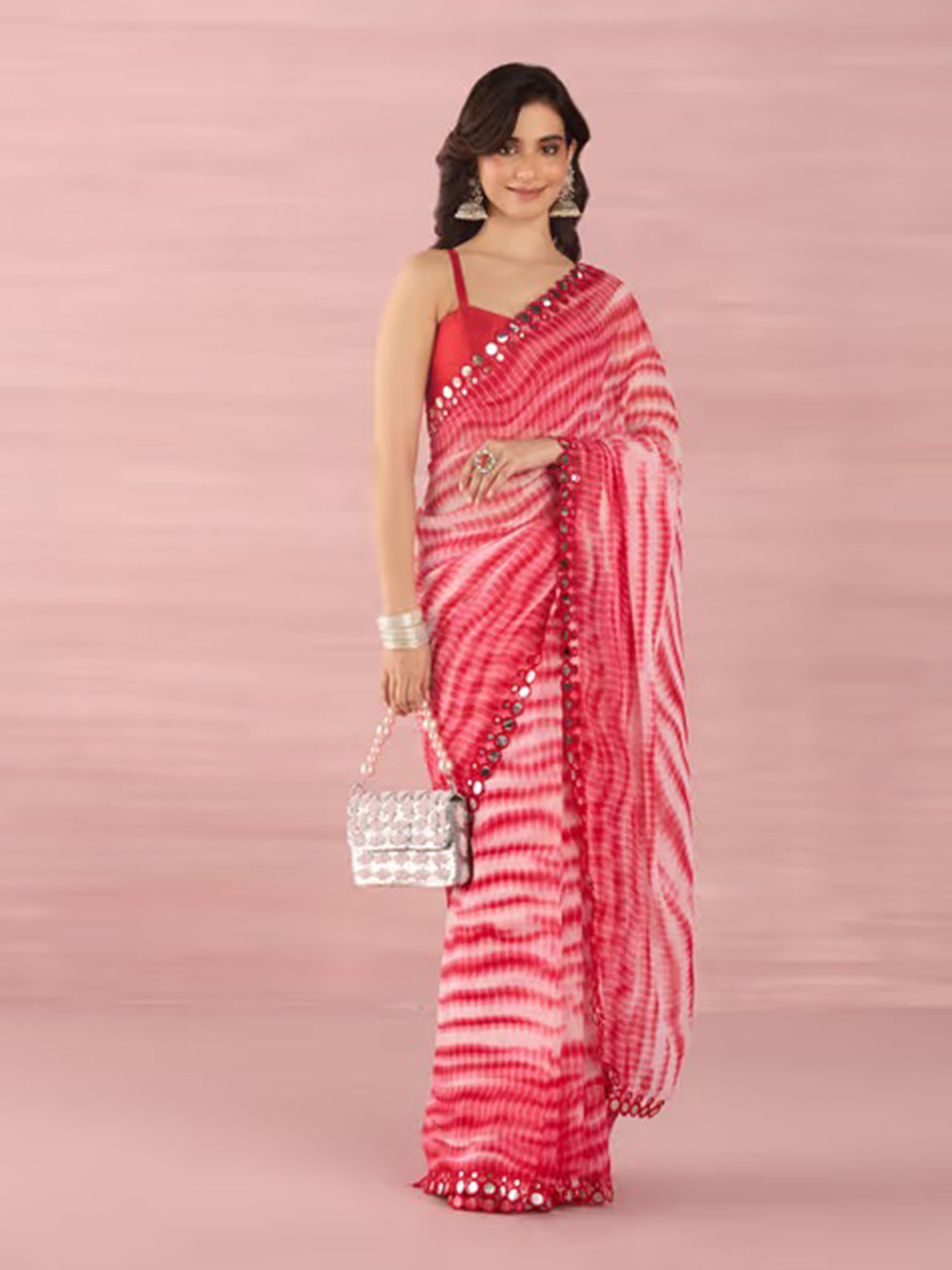 Manu Designer Tie & Dye Mirror Work Pure Georgette Saree, Pink
Manu Designer Tie & Dye Mirror Work Pure Georgette Saree, Pink