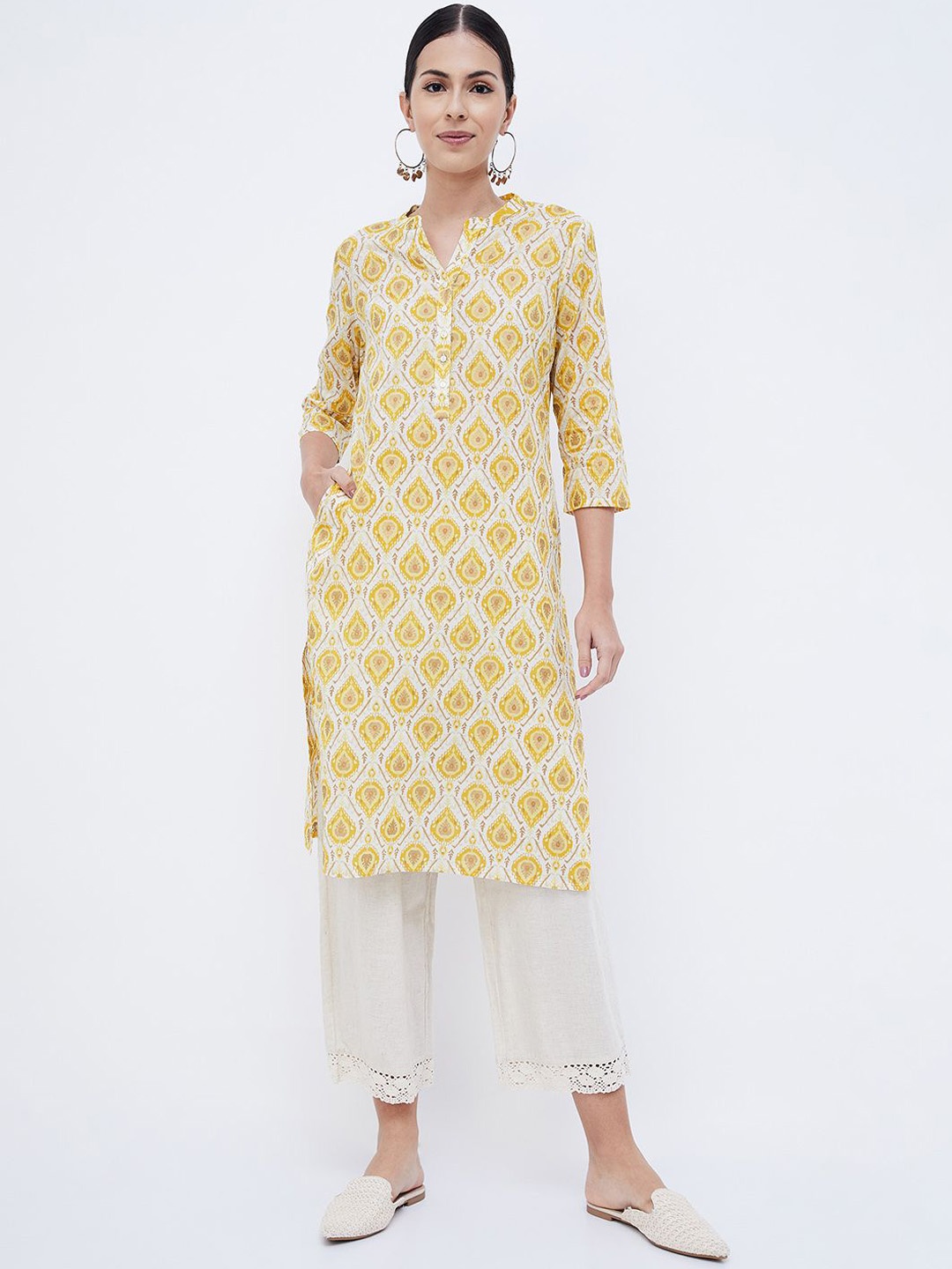 Melange by Lifestyle Geometric Printed Mandarin Collar Cotton Straight Kurta, Mustard
Melange by Lifestyle Geometric Printed Mandarin Collar Cotton Straight Kurta, Mustard