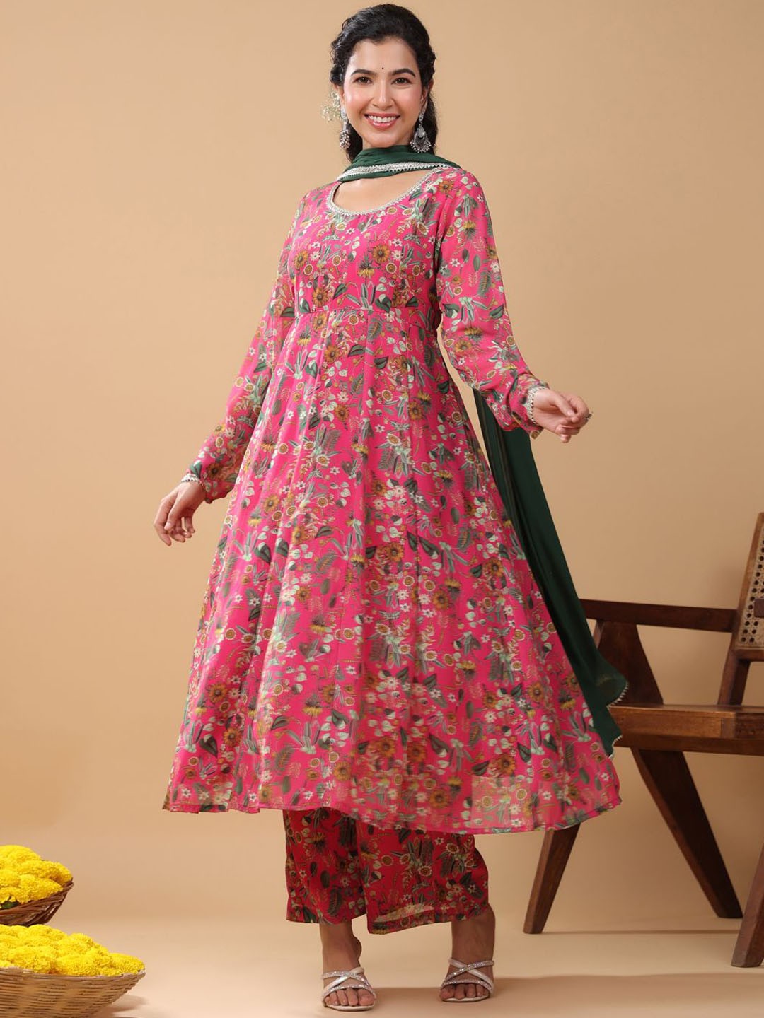 Janasya Floral Printed Gotta Patti Georgette Anarkali Kurta With Palazzos & Dupatta, Pink
Janasya Floral Printed Gotta Patti Georgette Anarkali Kurta With Palazzos & Dupatta, Pink