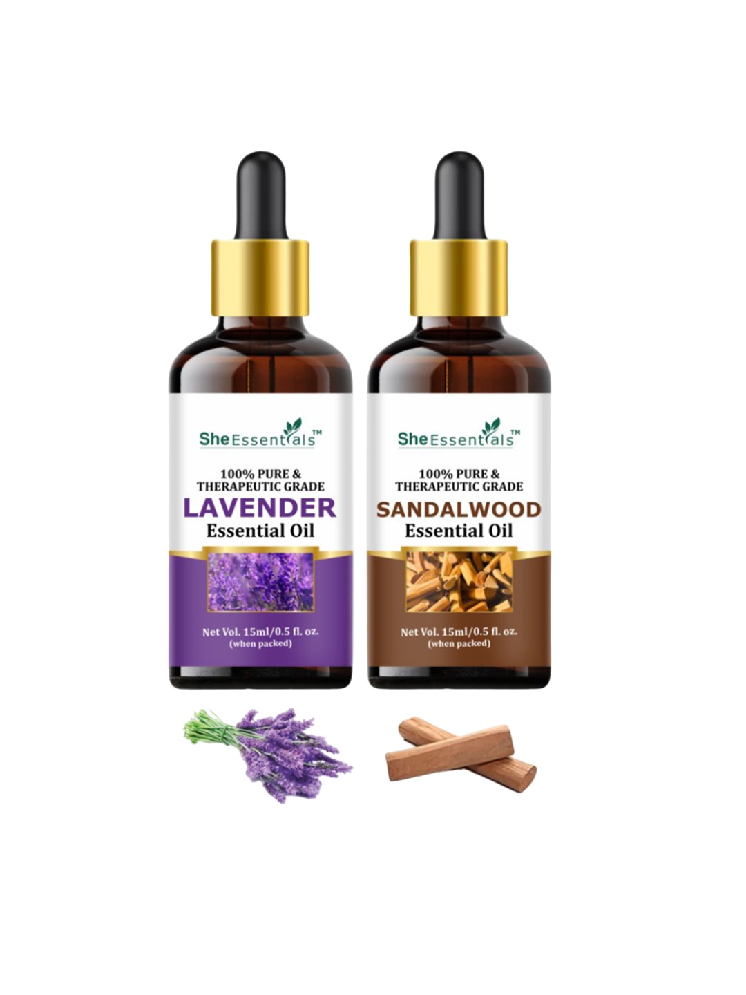 She Essentials Set Of 2 Lavender Oil & Sandalwood Essential Oil - 15ml Each, Transparent
She Essentials Set Of 2 Lavender Oil & Sandalwood Essential Oil - 15ml Each, Transparent