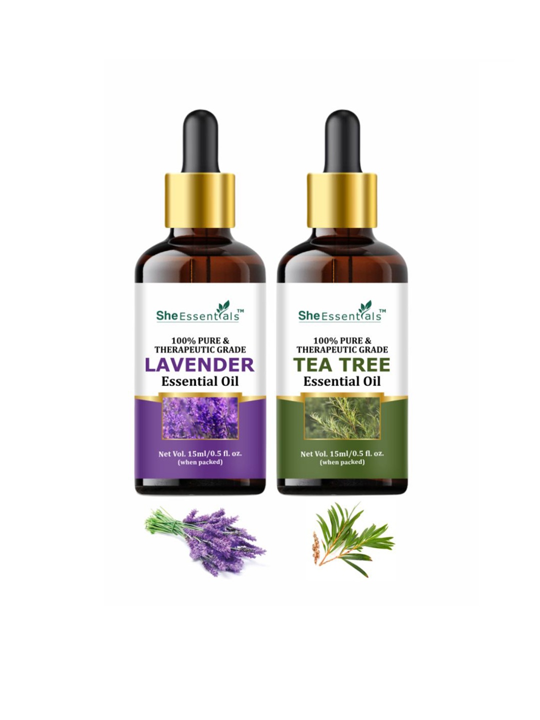 She Essentials Set Of 2 Lavender & Tea Tree Essential Oil - 15ml Each, Transparent
She Essentials Set Of 2 Lavender & Tea Tree Essential Oil - 15ml Each, Transparent