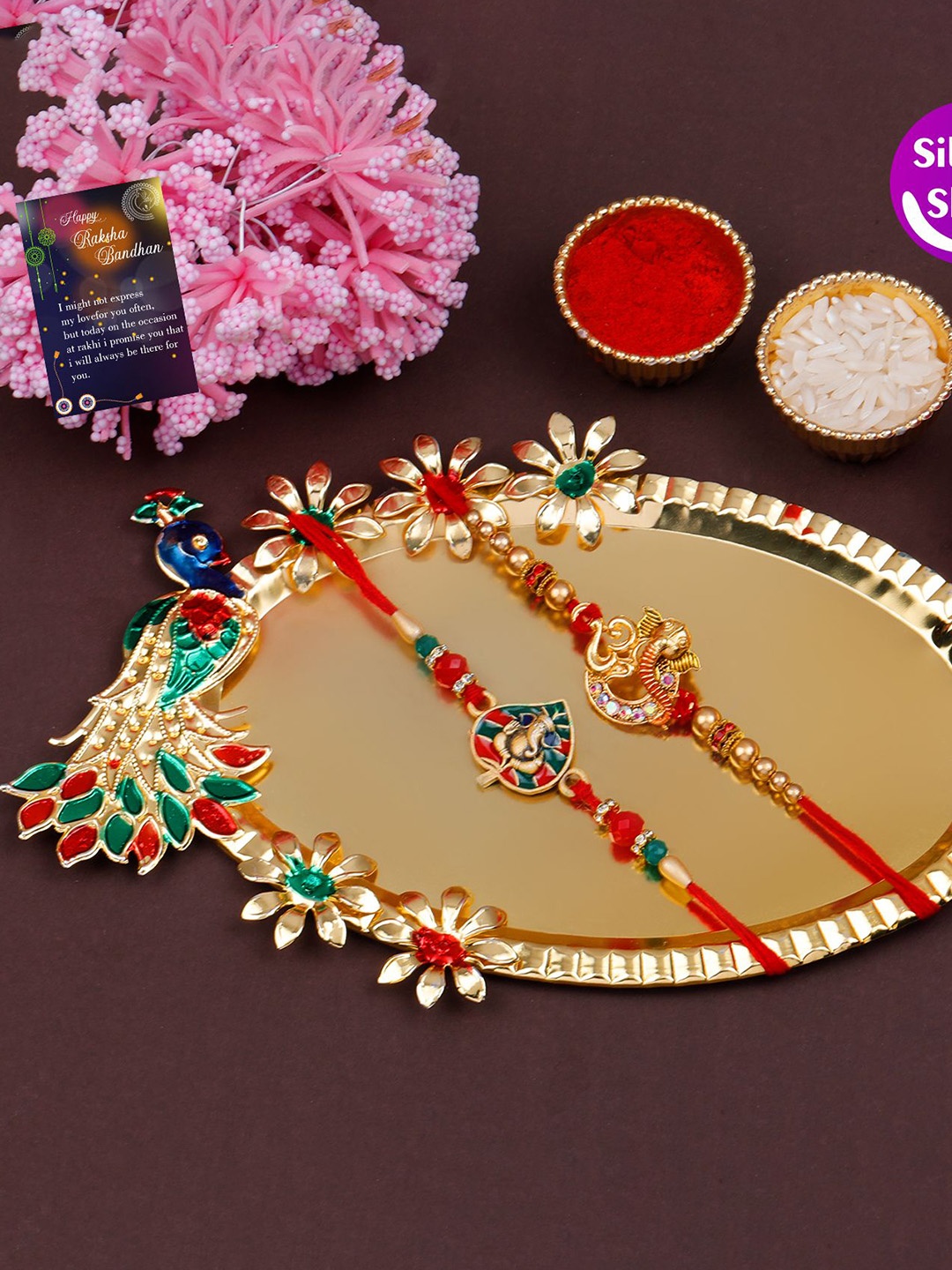 Silver Shine Set Of 4 Bhaiya Bhabhi Rakhi With Roli Chawal Greeting Card & Pooja Thali, Gold
Silver Shine Set Of 4 Bhaiya Bhabhi Rakhi With Roli Chawal Greeting Card & Pooja Thali, Gold