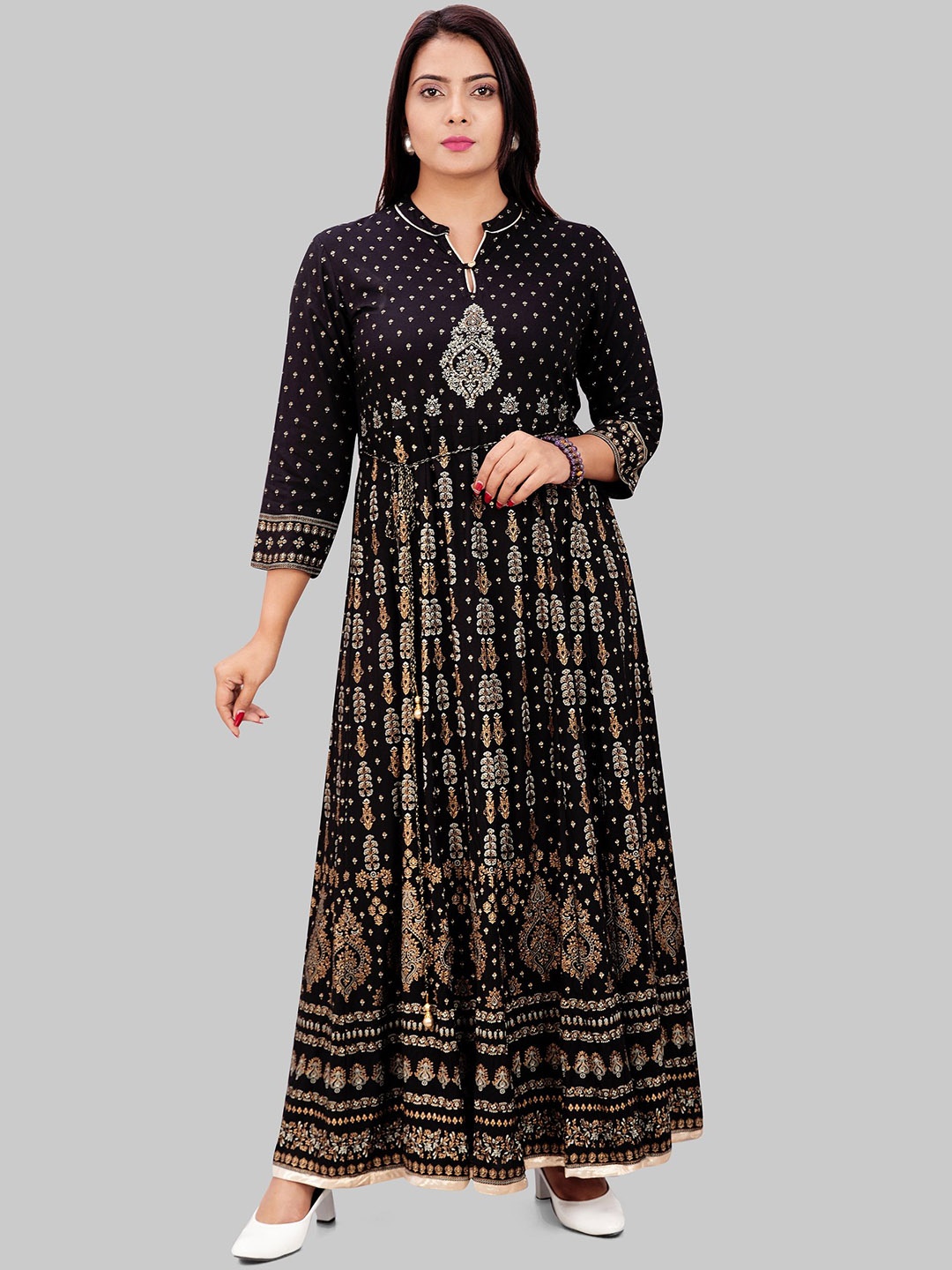 COTTON CULTURE Ethnic Motifs Printed Sequinned Mandarin Collar Anarkali Kurta, Black
COTTON CULTURE Ethnic Motifs Printed Sequinned Mandarin Collar Anarkali Kurta, Black