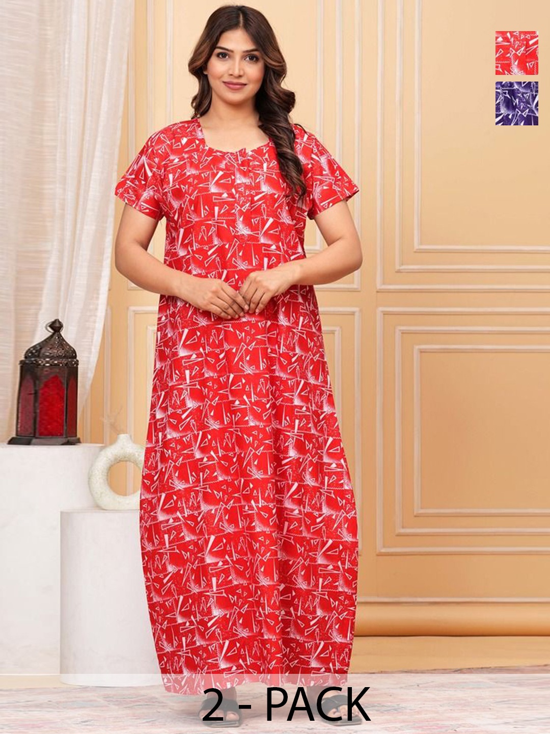JVSP FASHION Women 2 Pcs Square Neck Short Sleeves Cotton Printed Maxi Nightdress, Red
JVSP FASHION Women 2 Pcs Square Neck Short Sleeves Cotton Printed Maxi Nightdress, Red