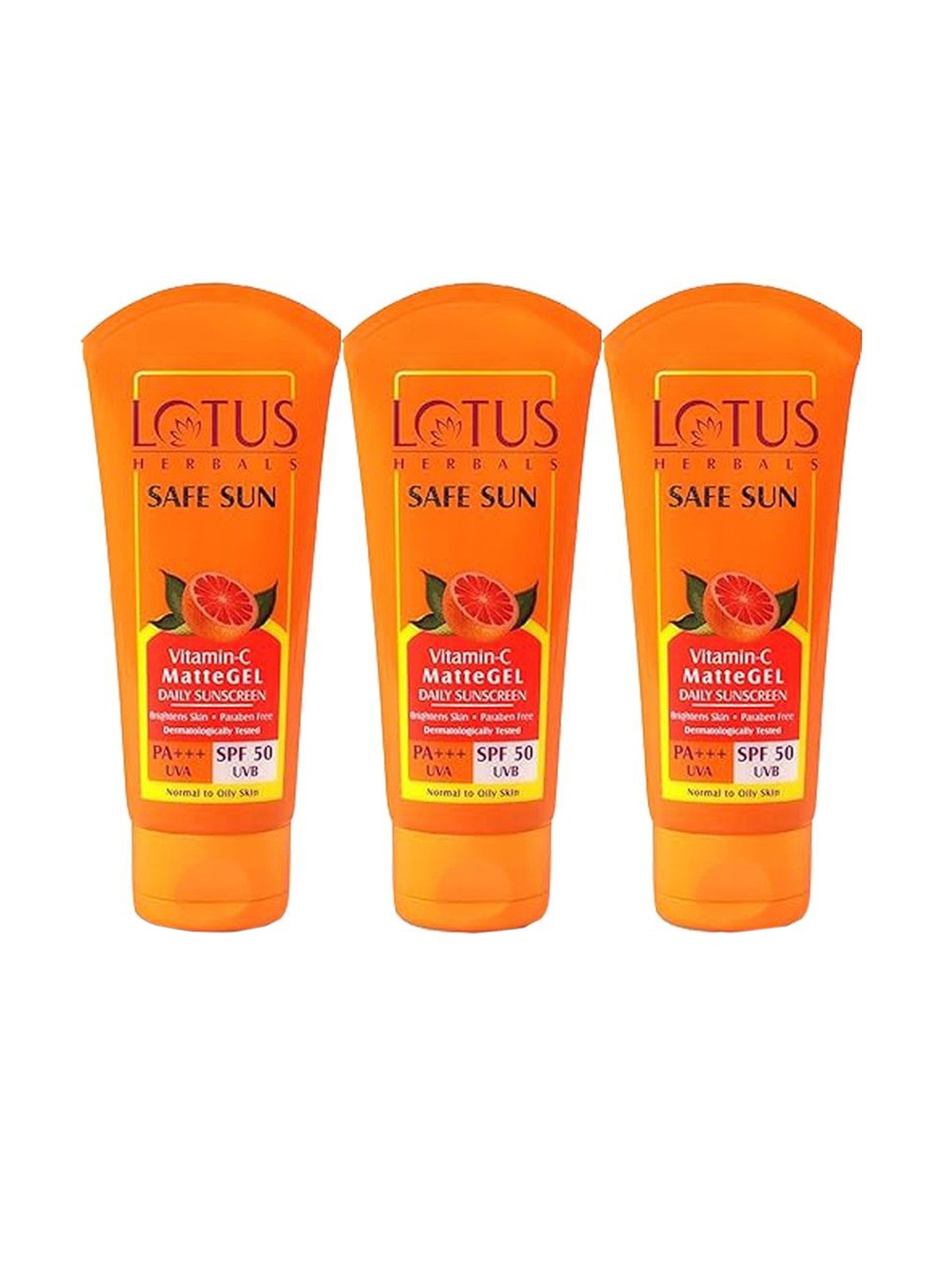 Lotus Herbals Safe Sun Set of 3 Vitamin C Matte Gel SPF50 Daily Sunscreen - 75 g each, Orange
Lotus Herbals Safe Sun Set of 3 Vitamin C Matte Gel SPF50 Daily Sunscreen - 75 g each, Orange