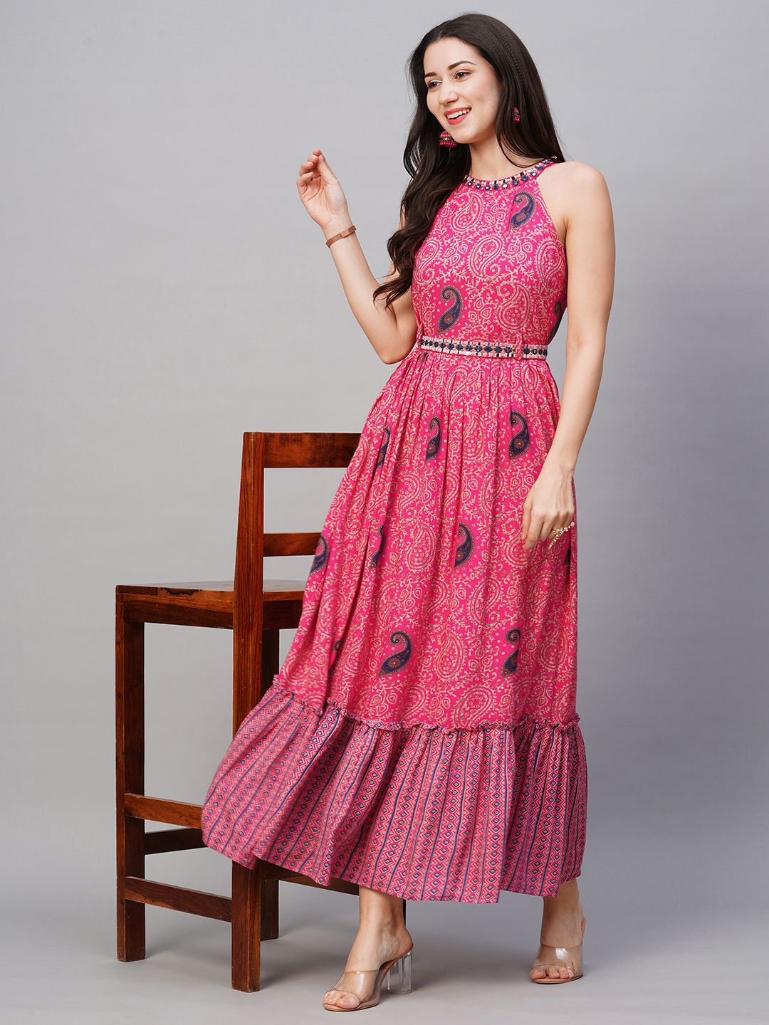 KALINI Ethnic Motifs Printed Round Neck Sleeveless Fit and Flare Maxi Ethnic Dress, Pink
KALINI Ethnic Motifs Printed Round Neck Sleeveless Fit and Flare Maxi Ethnic Dress, Pink