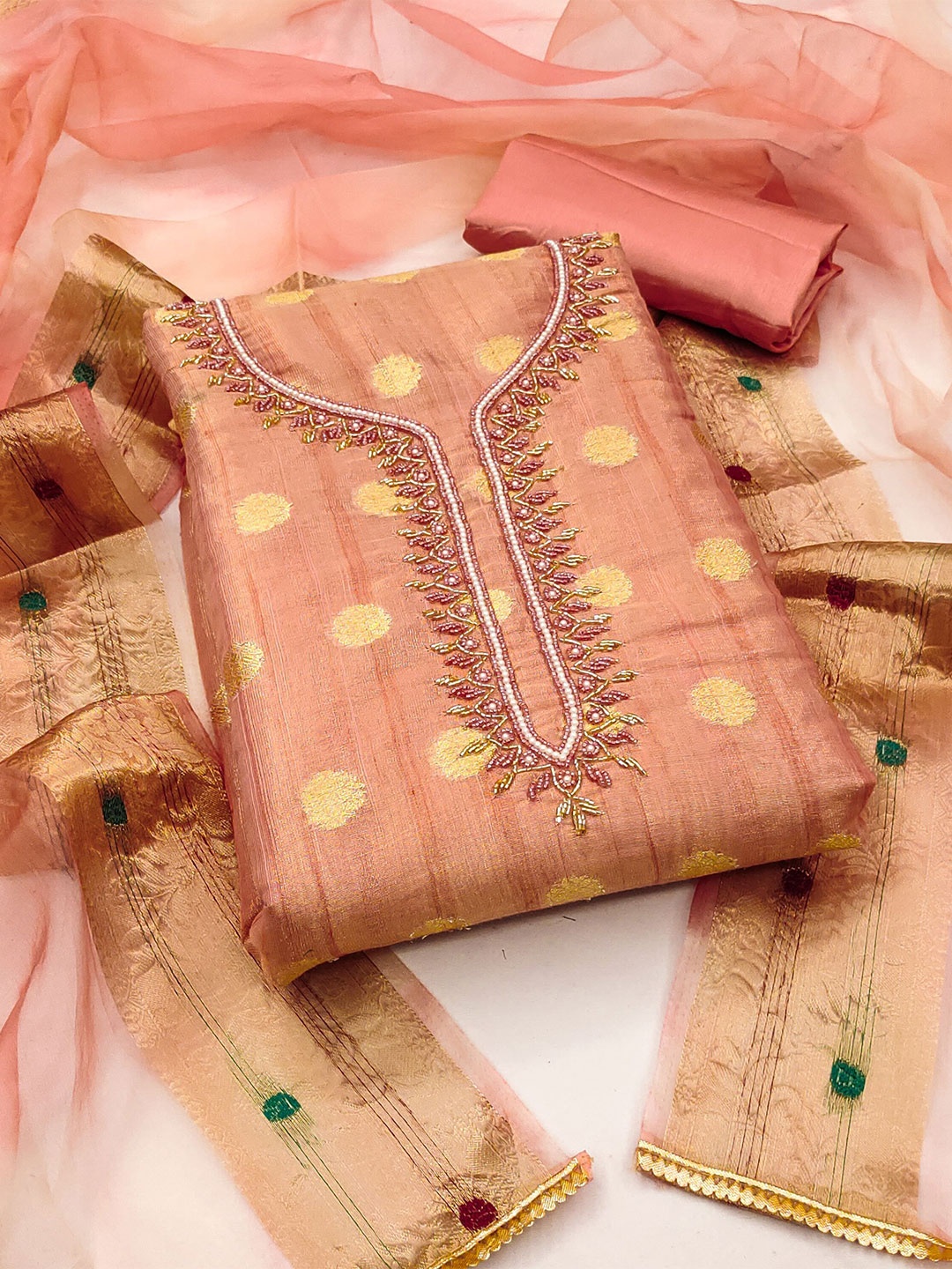 MAHALASA Ethnic Motifs Woven Design Beads and Stones Unstitched Dress Material, Orange
MAHALASA Ethnic Motifs Woven Design Beads and Stones Unstitched Dress Material, Orange