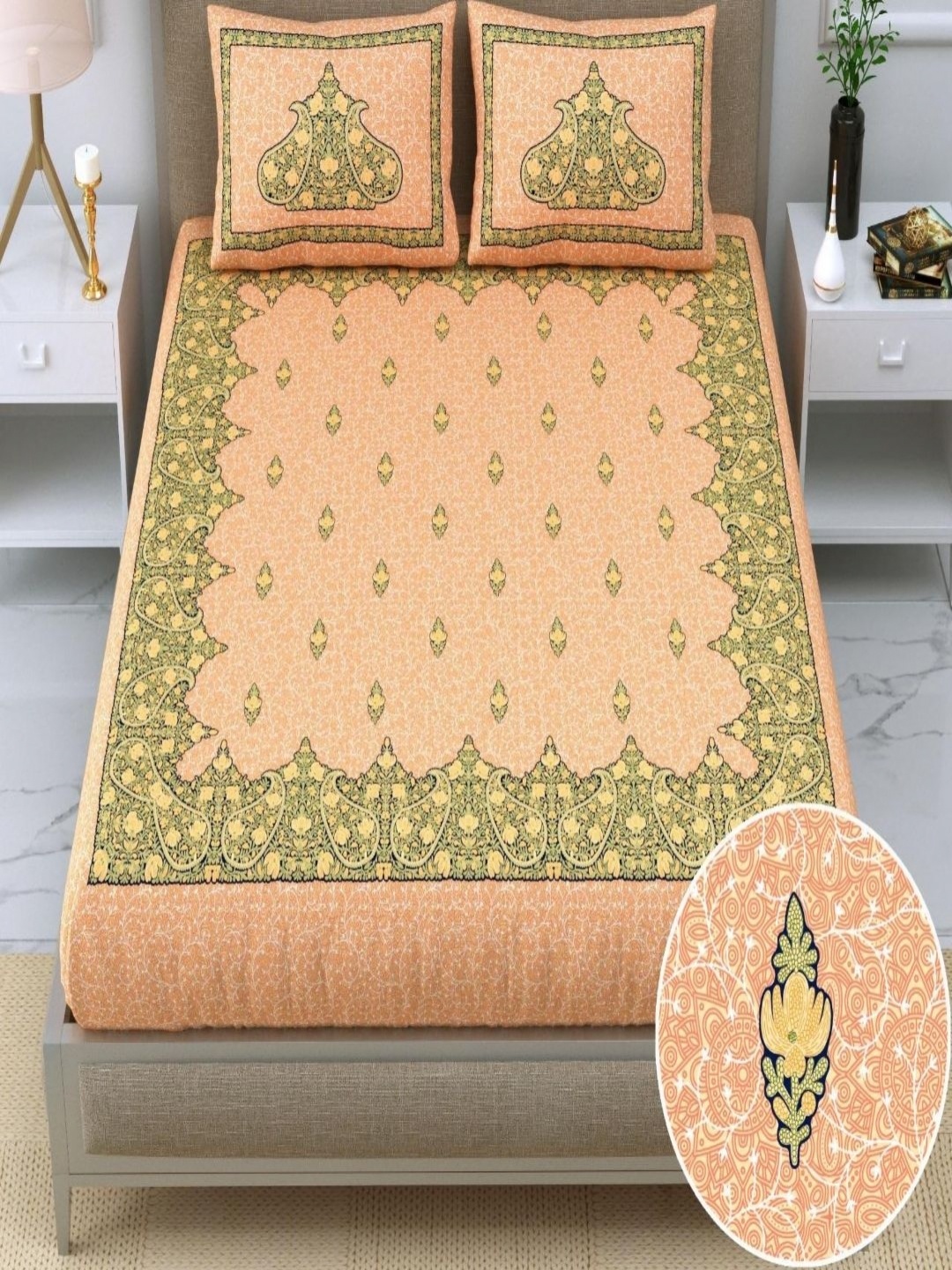 Qfab Orange & Yellow Printed 350 TC Cotton Super King Bedsheet with 2 Pillow Covers
Qfab Orange & Yellow Printed 350 TC Cotton Super King Bedsheet with 2 Pillow Covers