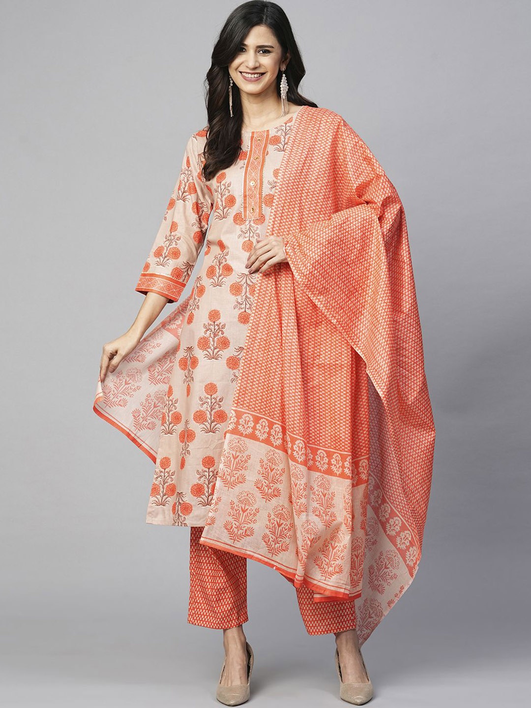 KALINI Floral Printed Gotta Patti Pure Cotton Straight Kurta With Trousers & Dupatta, Orange
KALINI Floral Printed Gotta Patti Pure Cotton Straight Kurta With Trousers & Dupatta, Orange
