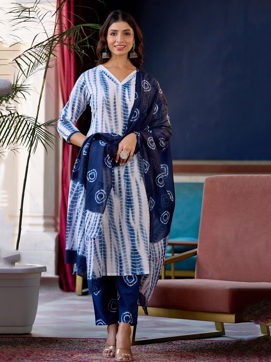 KALINI Women Bandhani Printed Regular Thread Work Kurta with Trousers & With Dupatta, Blue
KALINI Women Bandhani Printed Regular Thread Work Kurta with Trousers & With Dupatta, Blue