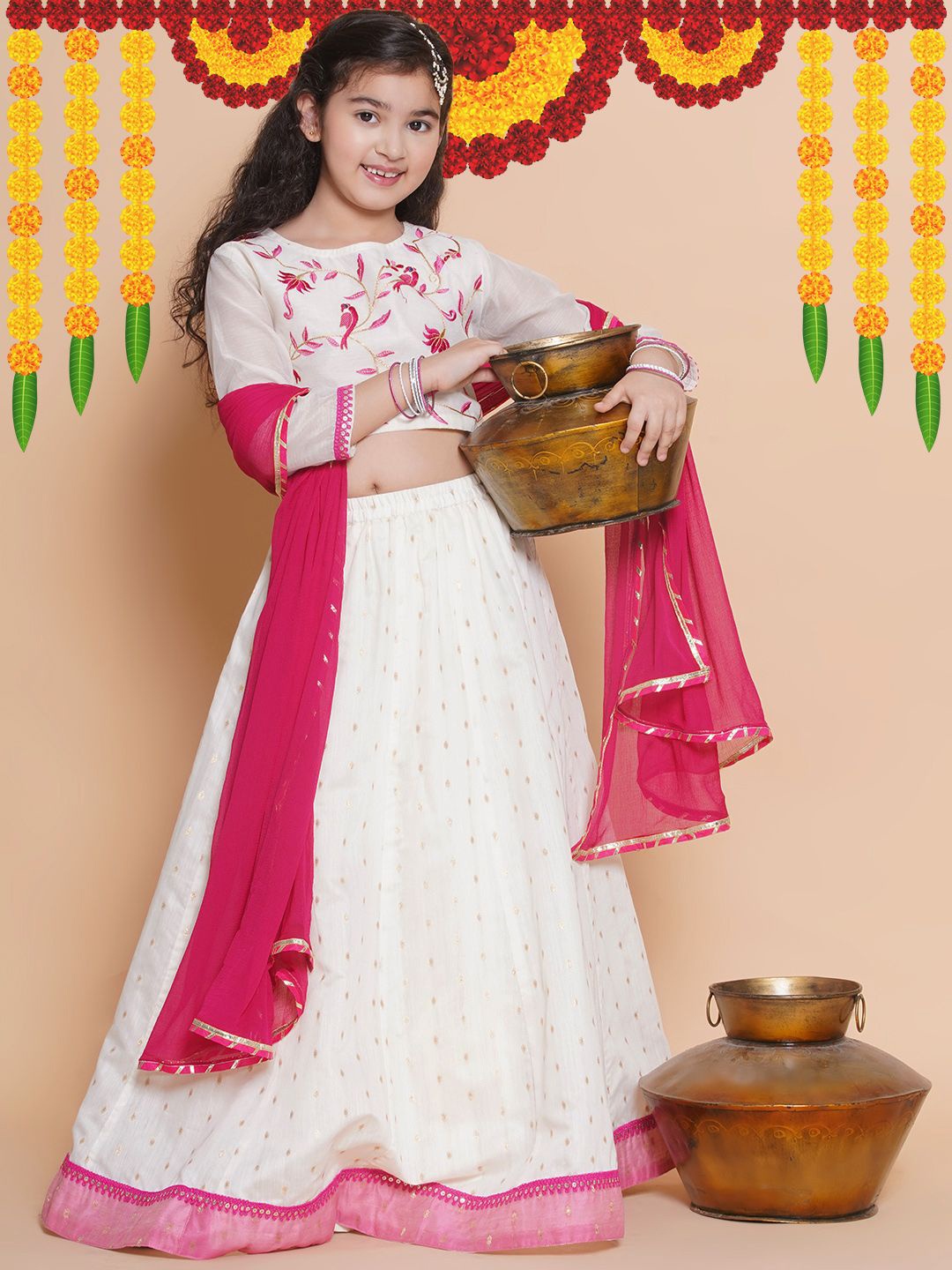 Bitiya by Bhama Girls Embroidered Thread Work Ready to Wear Lehenga & Blouse With Dupatta, White
Bitiya by Bhama Girls Embroidered Thread Work Ready to Wear Lehenga & Blouse With Dupatta, White