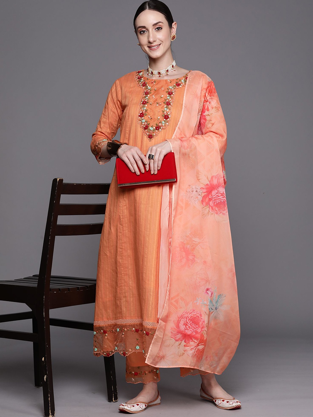 Indo Era Floral Embroidered A-Line Thread Work Pure Cotton Kurta with Trousers & Dupatta, Orange
Indo Era Floral Embroidered A-Line Thread Work Pure Cotton Kurta with Trousers & Dupatta, Orange