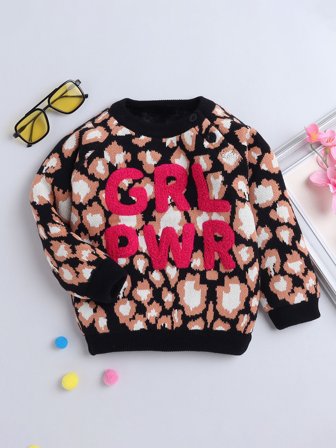 Yellow Apple Girls Typography Printed Woollen Pullover with Embroidered Detail, Black
Yellow Apple Girls Typography Printed Woollen Pullover with Embroidered Detail, Black