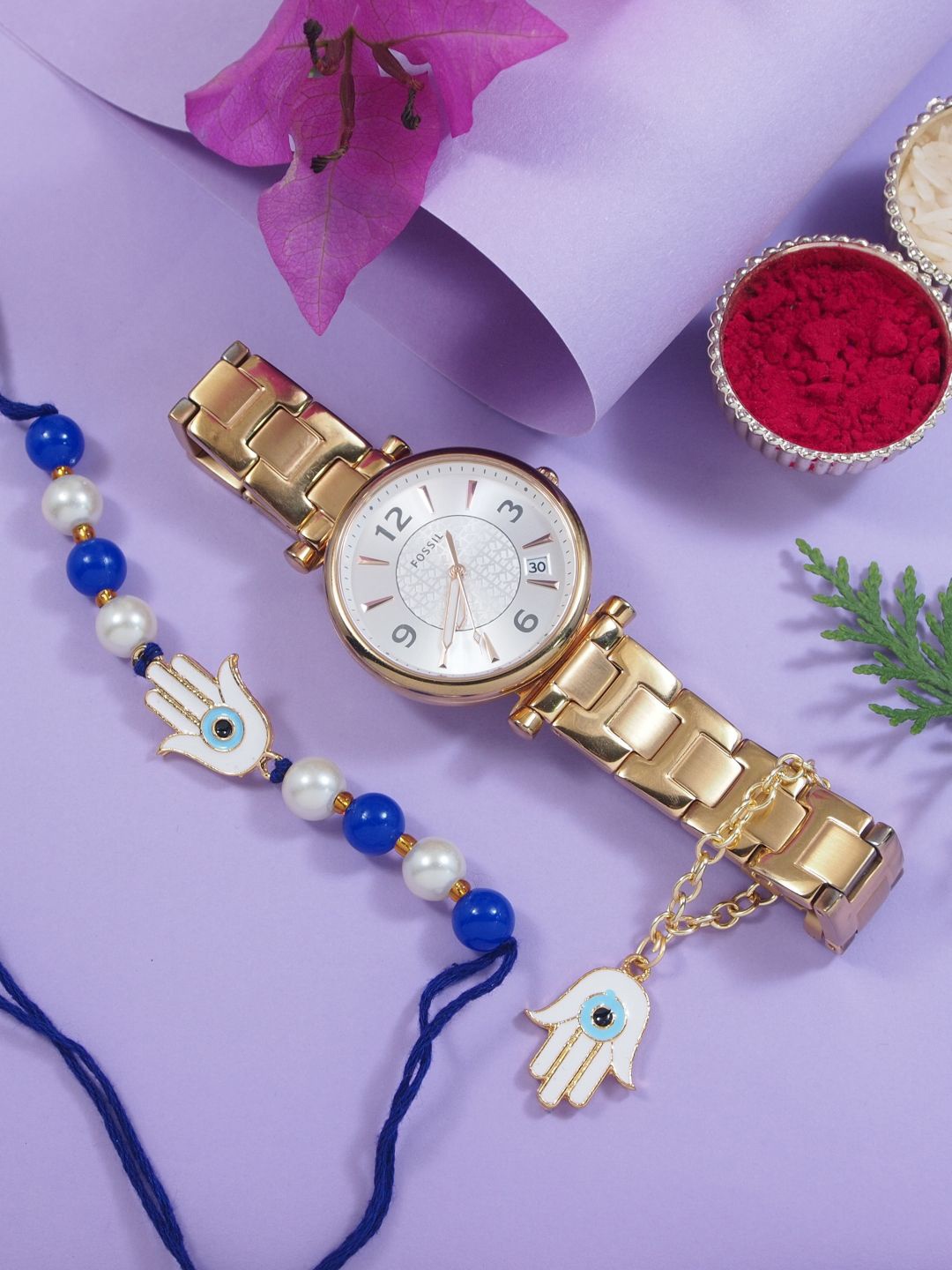 I Jewels Pearl-Beaded Evil Eye Bhaiya Bhabhi Rakhi With Watch Accessories Gift Set, Gold
I Jewels Pearl-Beaded Evil Eye Bhaiya Bhabhi Rakhi With Watch Accessories Gift Set, Gold