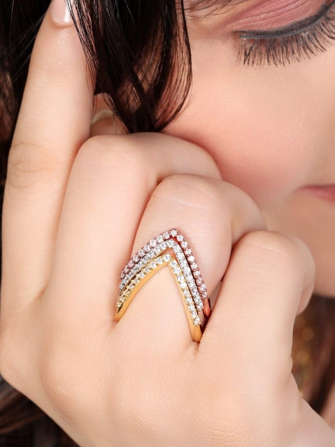 Zavya Set Of 3 Rhodium Plated 925 Pure Sterling Silver Cubic Zirconia Studded Finger Rings, Gold
Zavya Set Of 3 Rhodium Plated 925 Pure Sterling Silver Cubic Zirconia Studded Finger Rings, Gold