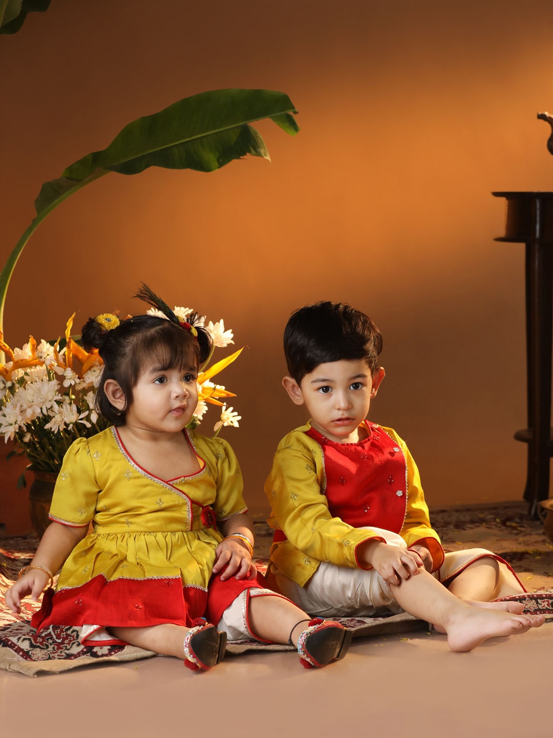 VASTRAMAY Girls Floral Embroidered Angrakha Sequinned Kurta with Dhoti Pants, Yellow
VASTRAMAY Girls Floral Embroidered Angrakha Sequinned Kurta with Dhoti Pants, Yellow