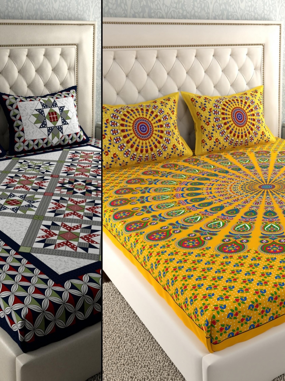 LA VERNE Yellow & White 6 Pieces Geometric 104 TC Cotton Queen Bedsheet With Pillow Covers
LA VERNE Yellow & White 6 Pieces Geometric 104 TC Cotton Queen Bedsheet With Pillow Covers