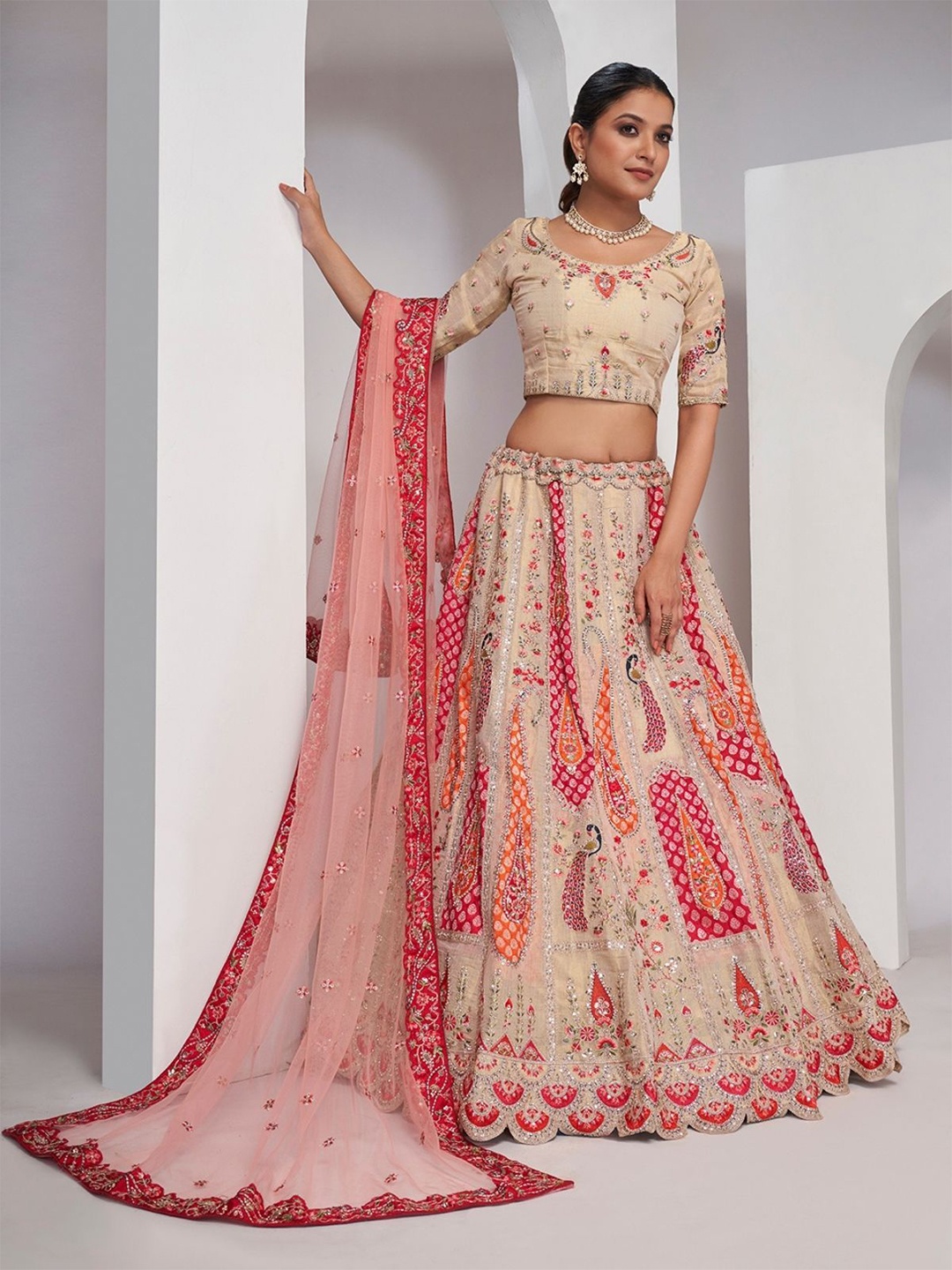 ODETTE Embroidered Semi-Stitched Lehenga & Unstitched Blouse With Dupatta, Beige
ODETTE Embroidered Semi-Stitched Lehenga & Unstitched Blouse With Dupatta, Beige