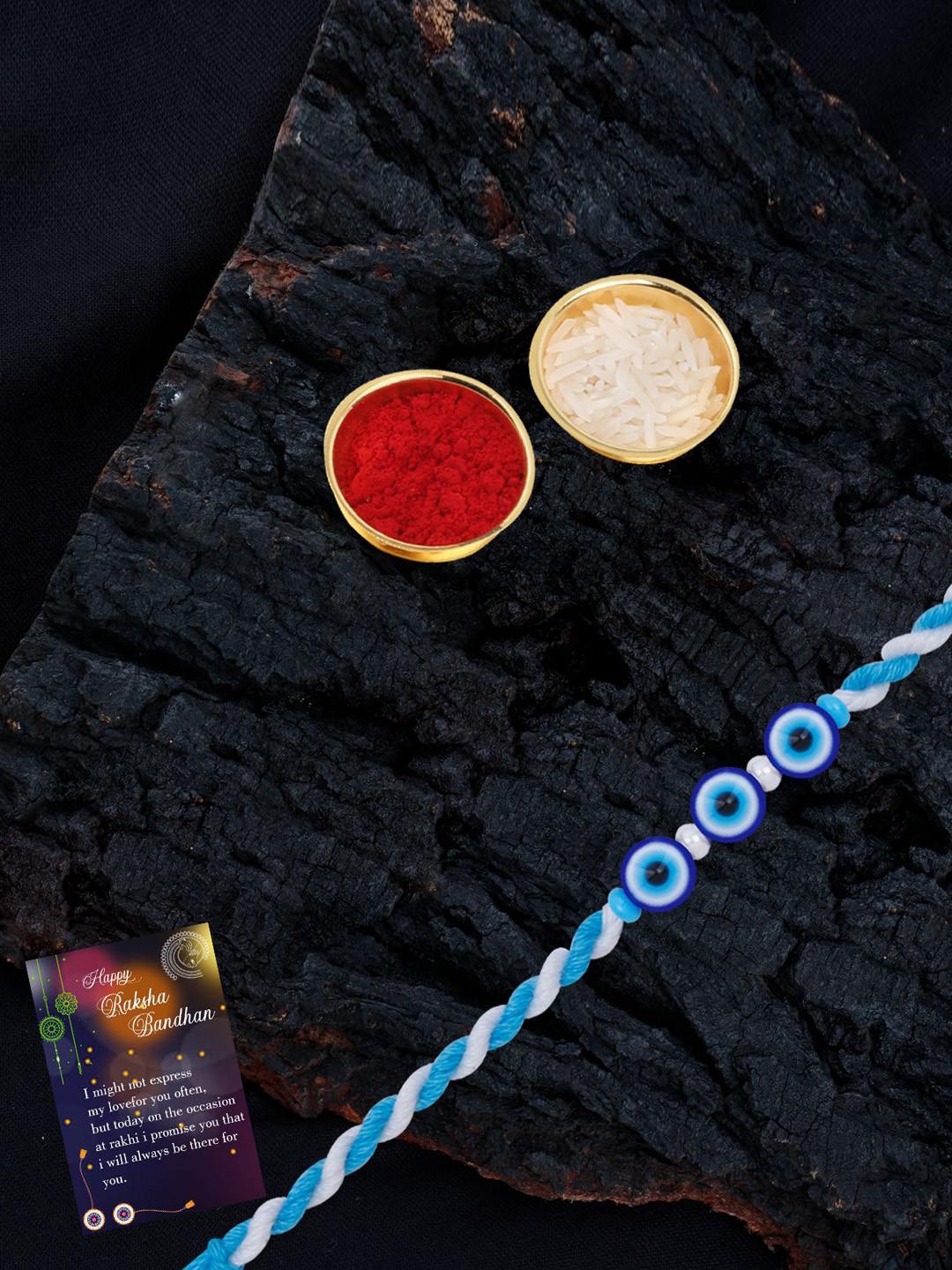 Silver Shine 4-Pcs Rakhi With Greeting Card & Roli Chawal Gift Set, Blue
Silver Shine 4-Pcs Rakhi With Greeting Card & Roli Chawal Gift Set, Blue