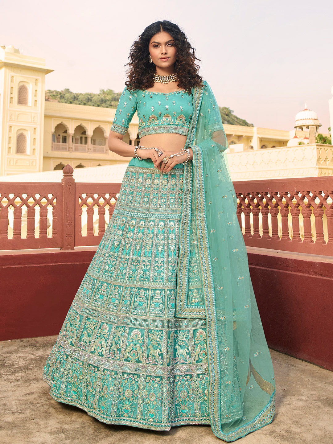 Fusionic Embroidered Semi-Stitched Lehenga & Unstitched Blouse With Dupatta, Turquoise blue
Fusionic Embroidered Semi-Stitched Lehenga & Unstitched Blouse With Dupatta, Turquoise blue