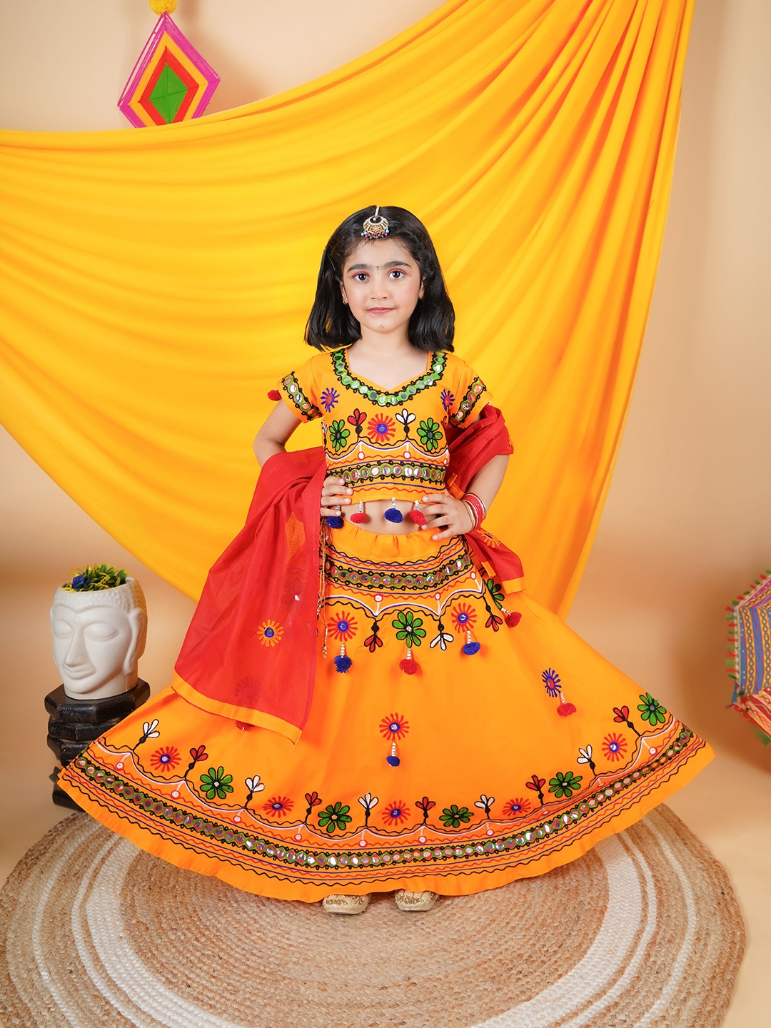 ahhaaaa Girls Embroidered Mirror Work Ready to Wear Lehenga & Blouse With Dupatta, Yellow
ahhaaaa Girls Embroidered Mirror Work Ready to Wear Lehenga & Blouse With Dupatta, Yellow