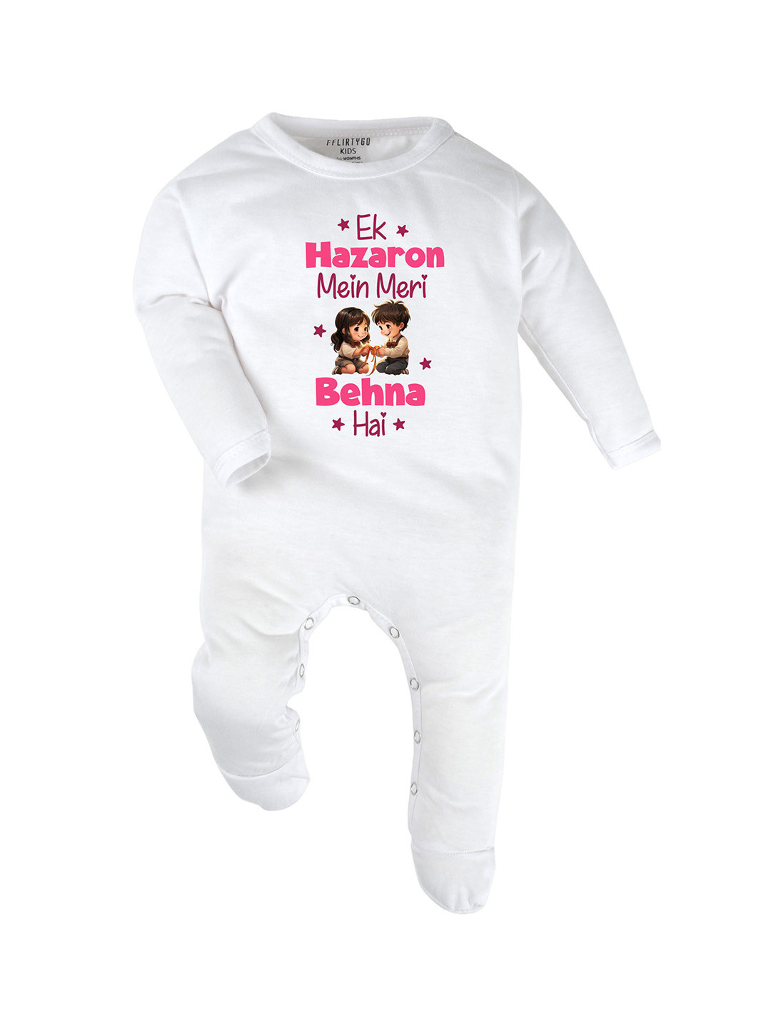 FFLIRTYGO Infants Printed Cotton Sleepsuit, White 
FFLIRTYGO Infants Printed Cotton Sleepsuit, White