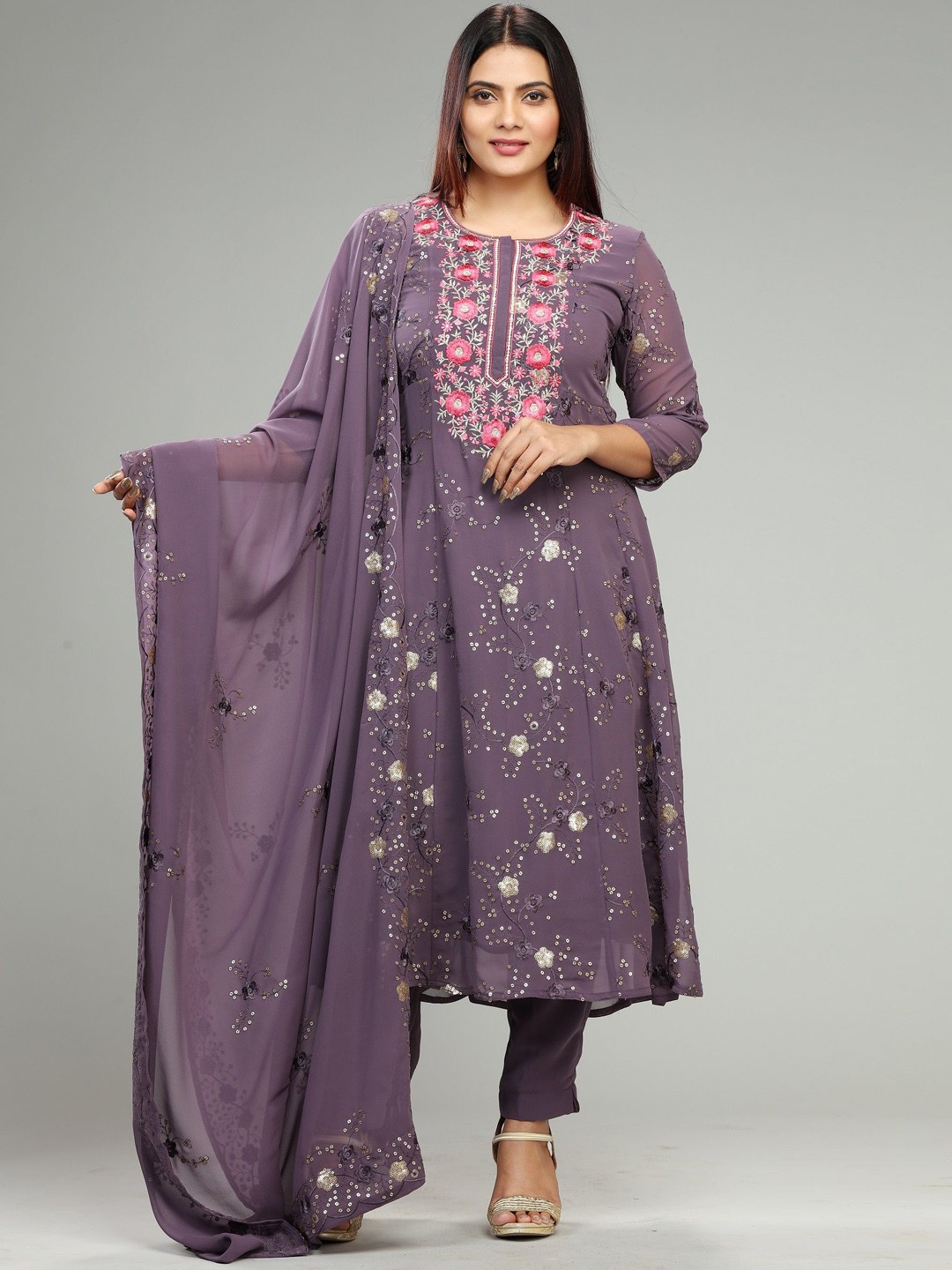 COTTON CULTURE Women Floral Embroidered Regular Sequinned Kurta with Churidar & With Dupatta, Purple
COTTON CULTURE Women Floral Embroidered Regular Sequinned Kurta with Churidar & With Dupatta, Purple
