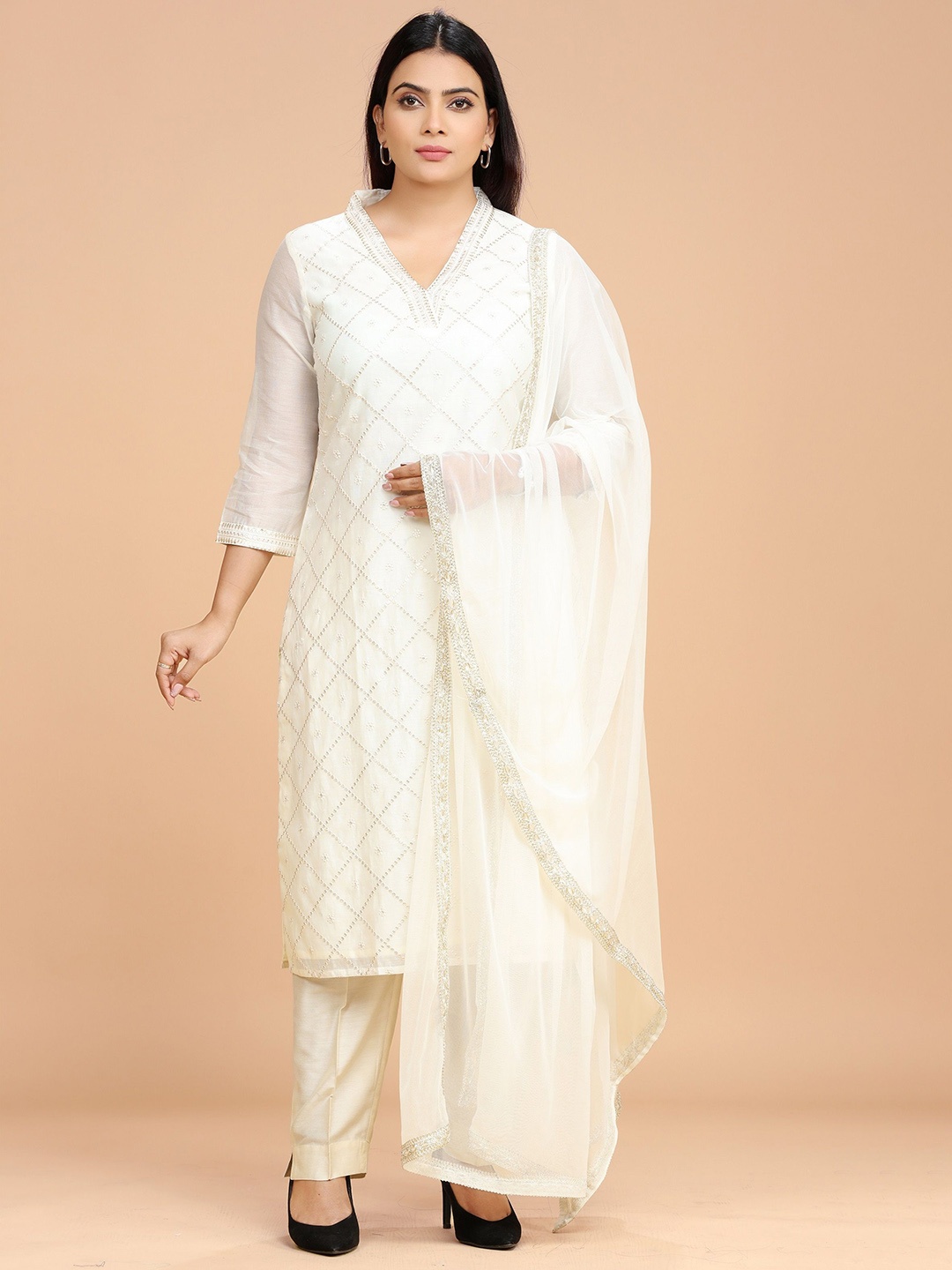 COTTON CULTURE Women Floral Embroidered Regular Sequinned Pure Cotton Kurta with Churidar & With Dupatta, Cream
COTTON CULTURE Women Floral Embroidered Regular Sequinned Pure Cotton Kurta with Churidar & With Dupatta, Cream