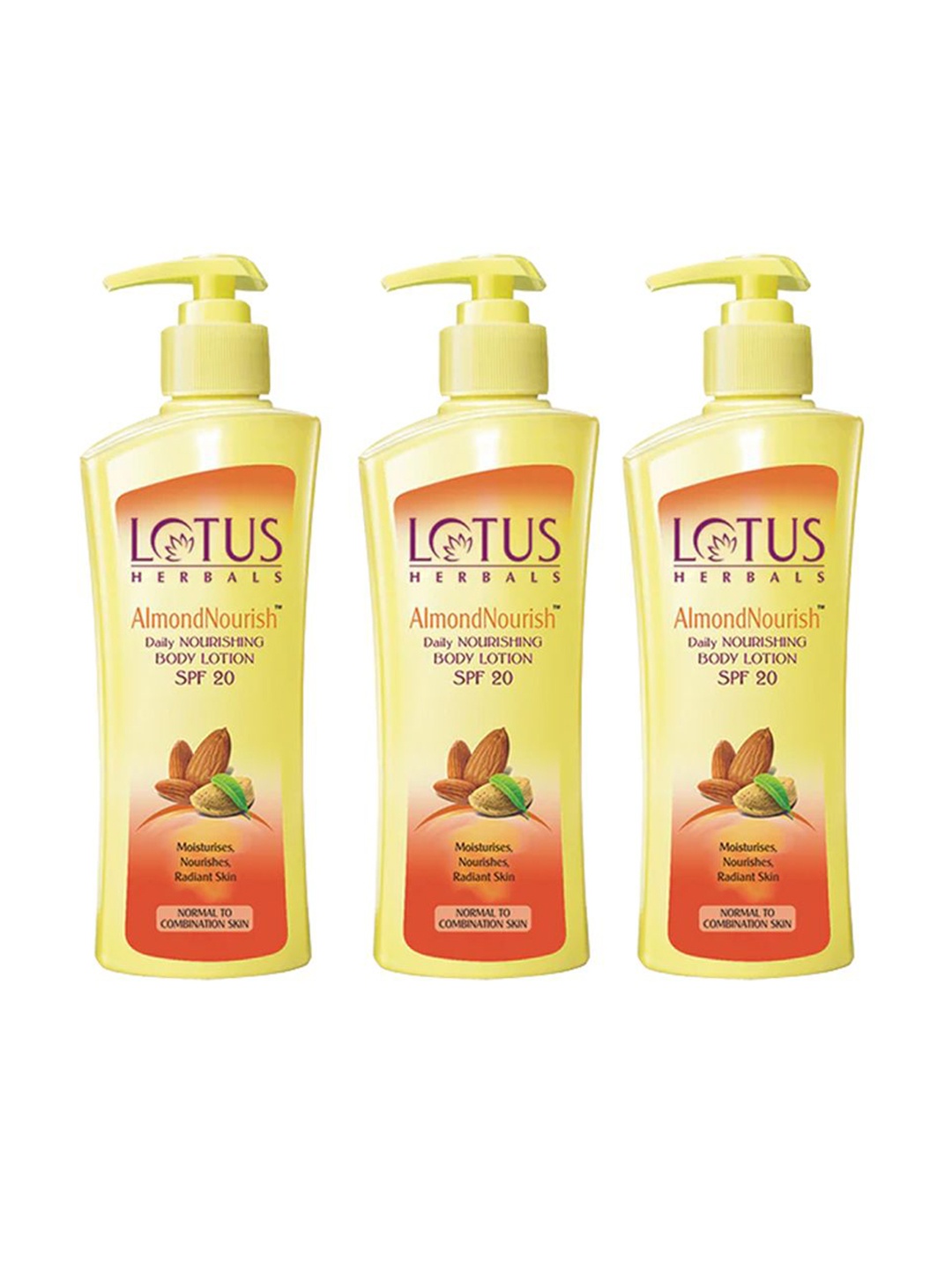 Lotus Herbals Set Of 3 Almond Nourish Daily Nourishing Body Lotion - 250g Each, Yellow
Lotus Herbals Set Of 3 Almond Nourish Daily Nourishing Body Lotion - 250g Each, Yellow