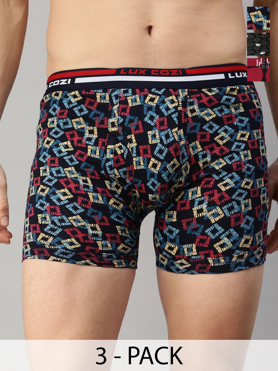 Lux Cozi Pack Of 3 Printed Pure Cotton Trunks -COZI_BIGSHOT_LONGS_PRINT_OE_AST3_3PC, Black
Lux Cozi Pack Of 3 Printed Pure Cotton Trunks -COZI_BIGSHOT_LONGS_PRINT_OE_AST3_3PC, Black
