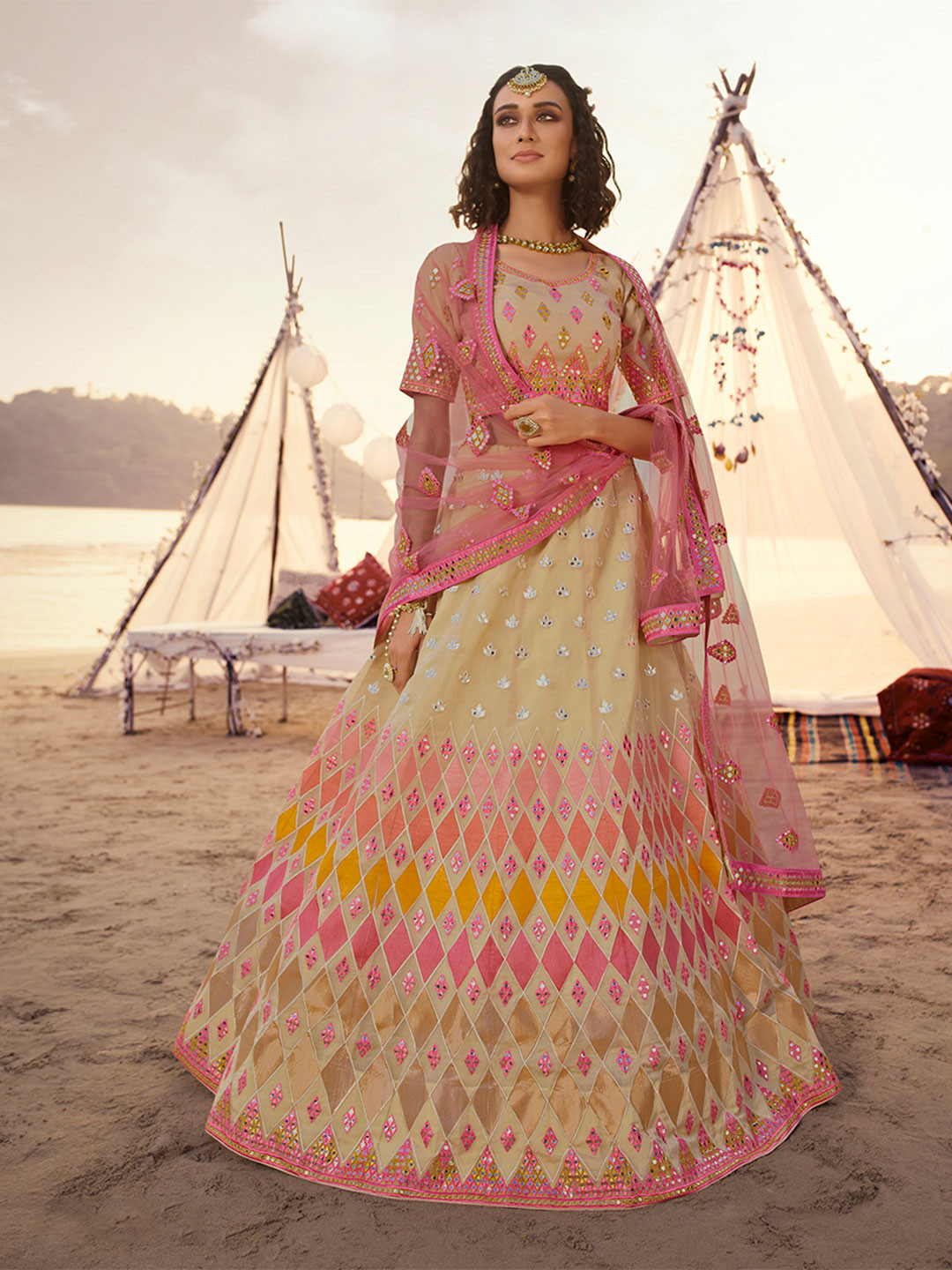 Fusionic Embroidered Mirror Work Semi-Stitched Lehenga & Unstitched Blouse With Dupatta, Beige
Fusionic Embroidered Mirror Work Semi-Stitched Lehenga & Unstitched Blouse With Dupatta, Beige