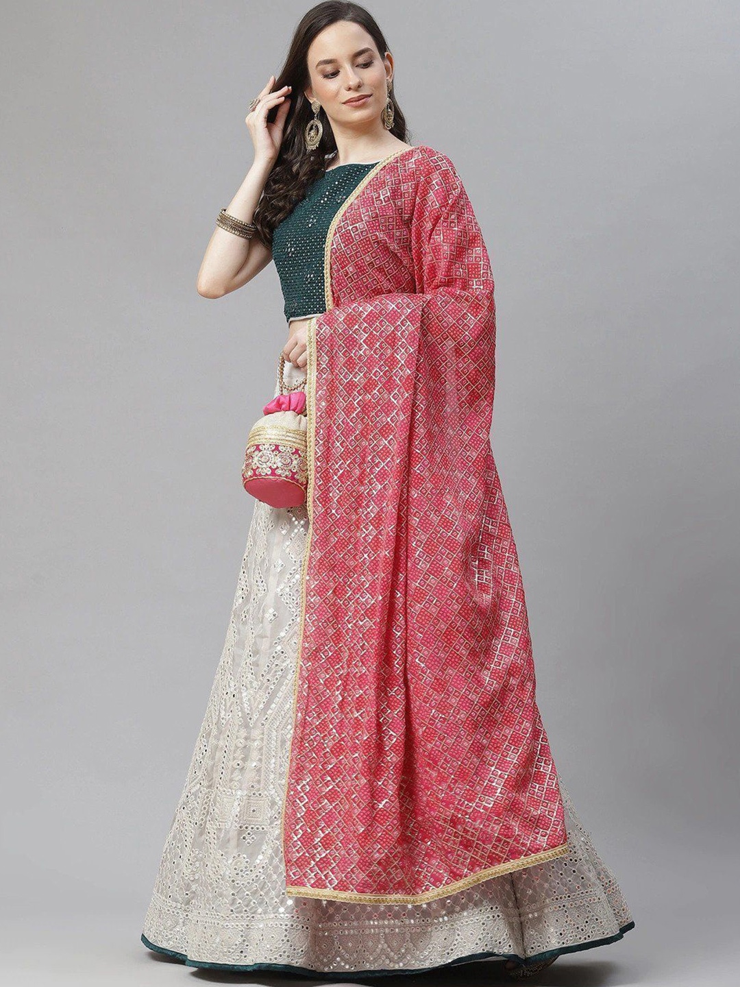 Fusionic Embroidered Mirror Work Semi-Stitched Lehenga & Unstitched Blouse With Dupatta, Grey
Fusionic Embroidered Mirror Work Semi-Stitched Lehenga & Unstitched Blouse With Dupatta, Grey