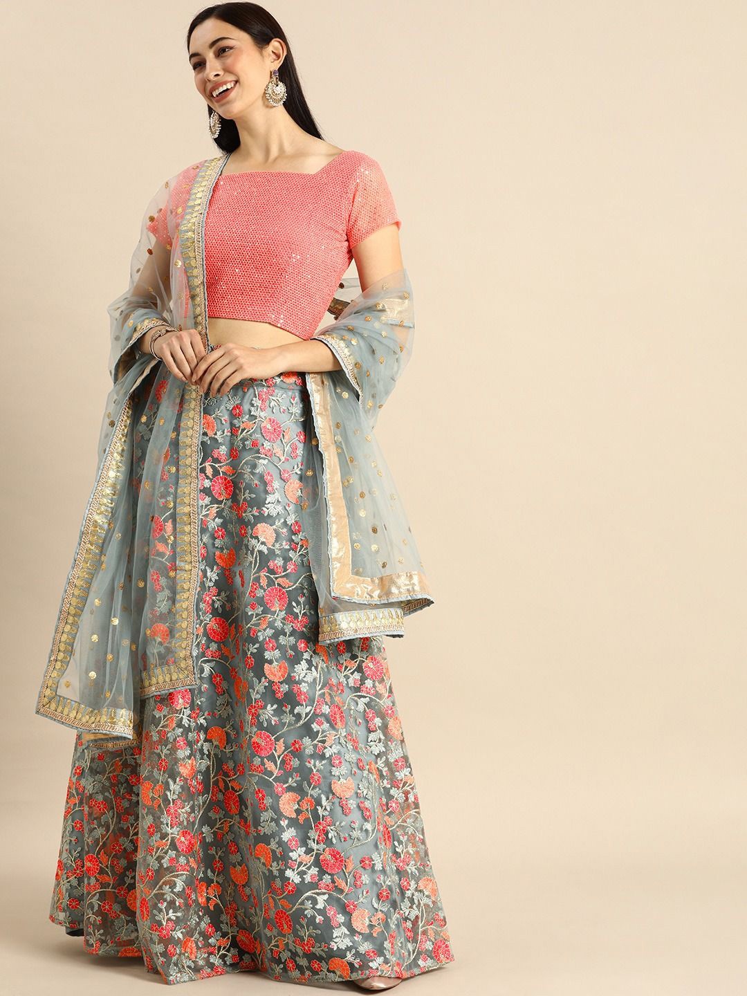 Fusionic Embroidered Sequinned Semi-Stitched Lehenga & Unstitched Blouse With Dupatta, Grey
Fusionic Embroidered Sequinned Semi-Stitched Lehenga & Unstitched Blouse With Dupatta, Grey