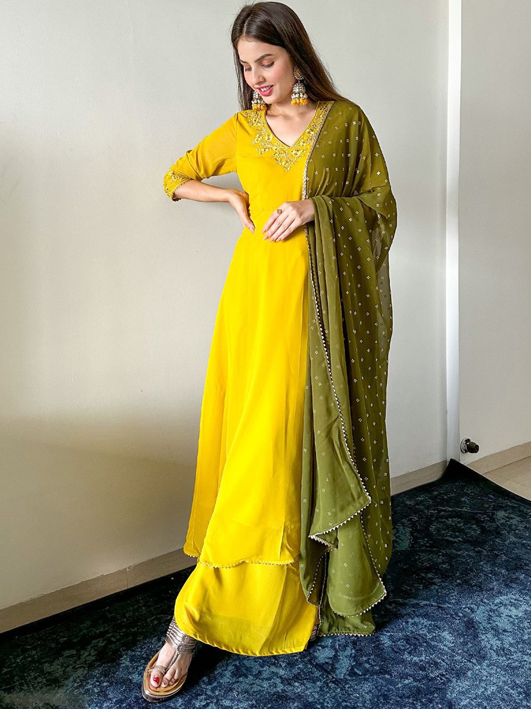 Janasya Floral Yoke Design Thread Work Anarkali Kurta With Palazzos & Dupatta, Yellow
Janasya Floral Yoke Design Thread Work Anarkali Kurta With Palazzos & Dupatta, Yellow