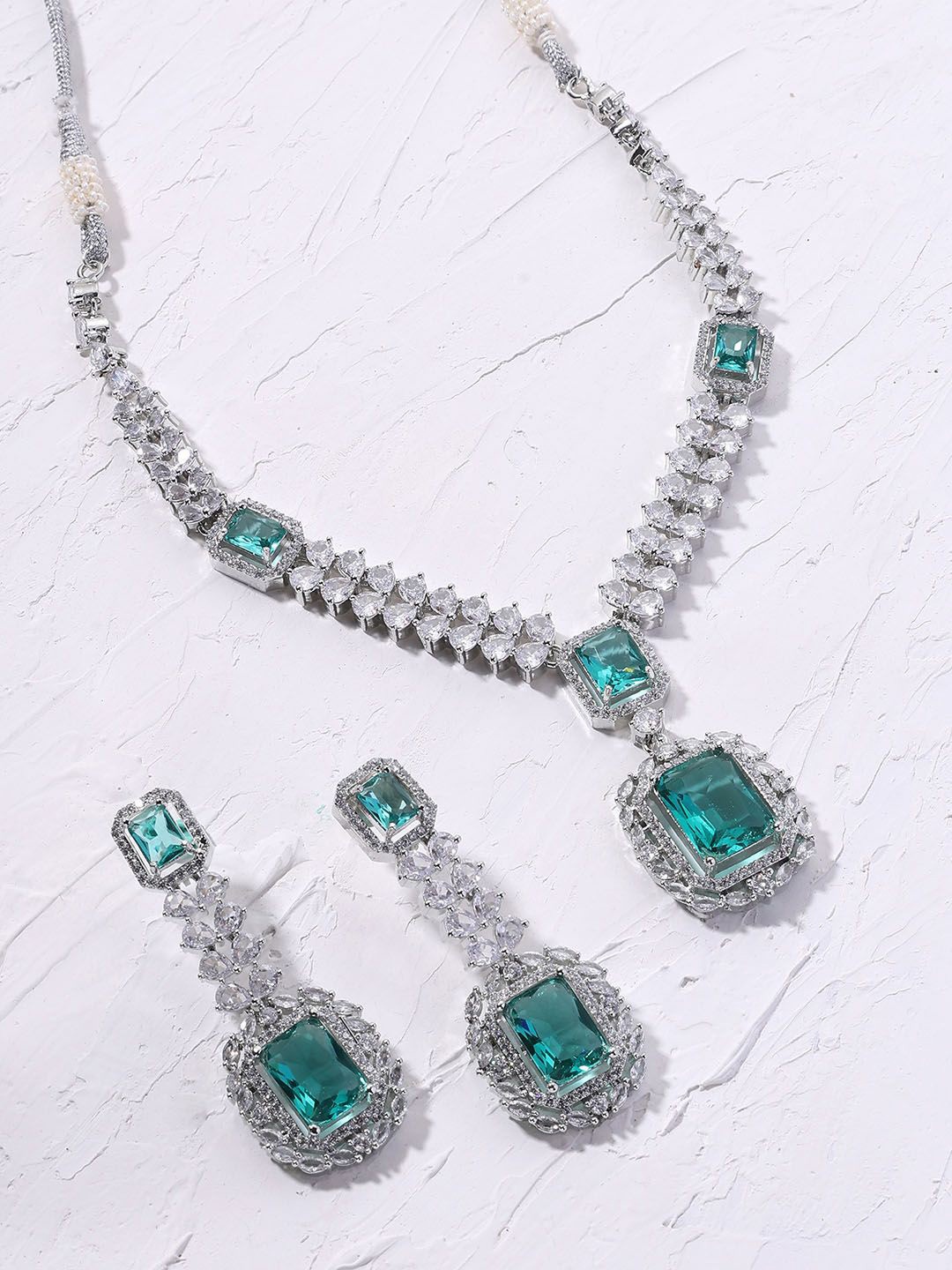 Priyaasi Sliver-Plated Royal Emerald American Diamond Studded Beaded Jewellery Set, Silver
Priyaasi Sliver-Plated Royal Emerald American Diamond Studded Beaded Jewellery Set, Silver