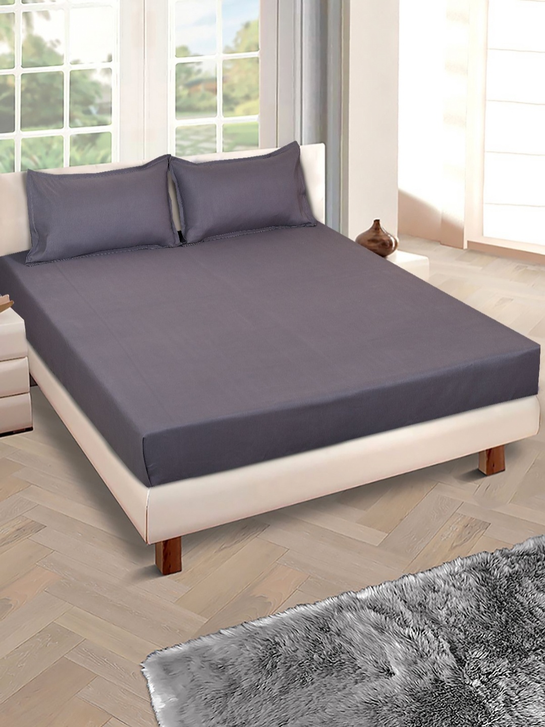 Myntra Elegant Homes Grey Solid 160 TC Microfiber Queen Bedsheet with 2 Pillow Covers
Myntra Elegant Homes Grey Solid 160 TC Microfiber Queen Bedsheet with 2 Pillow Covers
