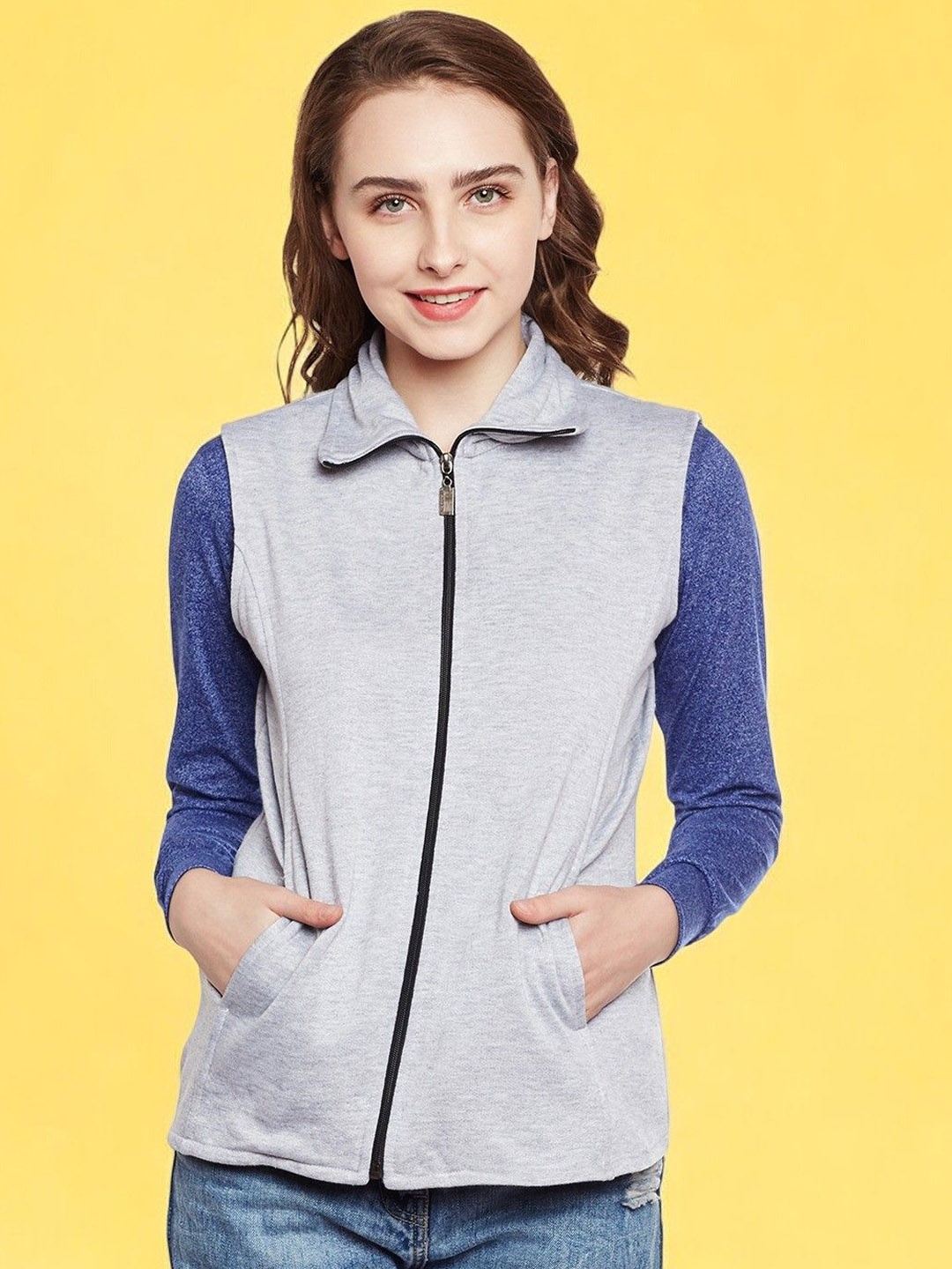 BAESD Women Colourblocked Fleece Lightweight Longline Open Front Jacket, Grey melange
BAESD Women Colourblocked Fleece Lightweight Longline Open Front Jacket, Grey melange