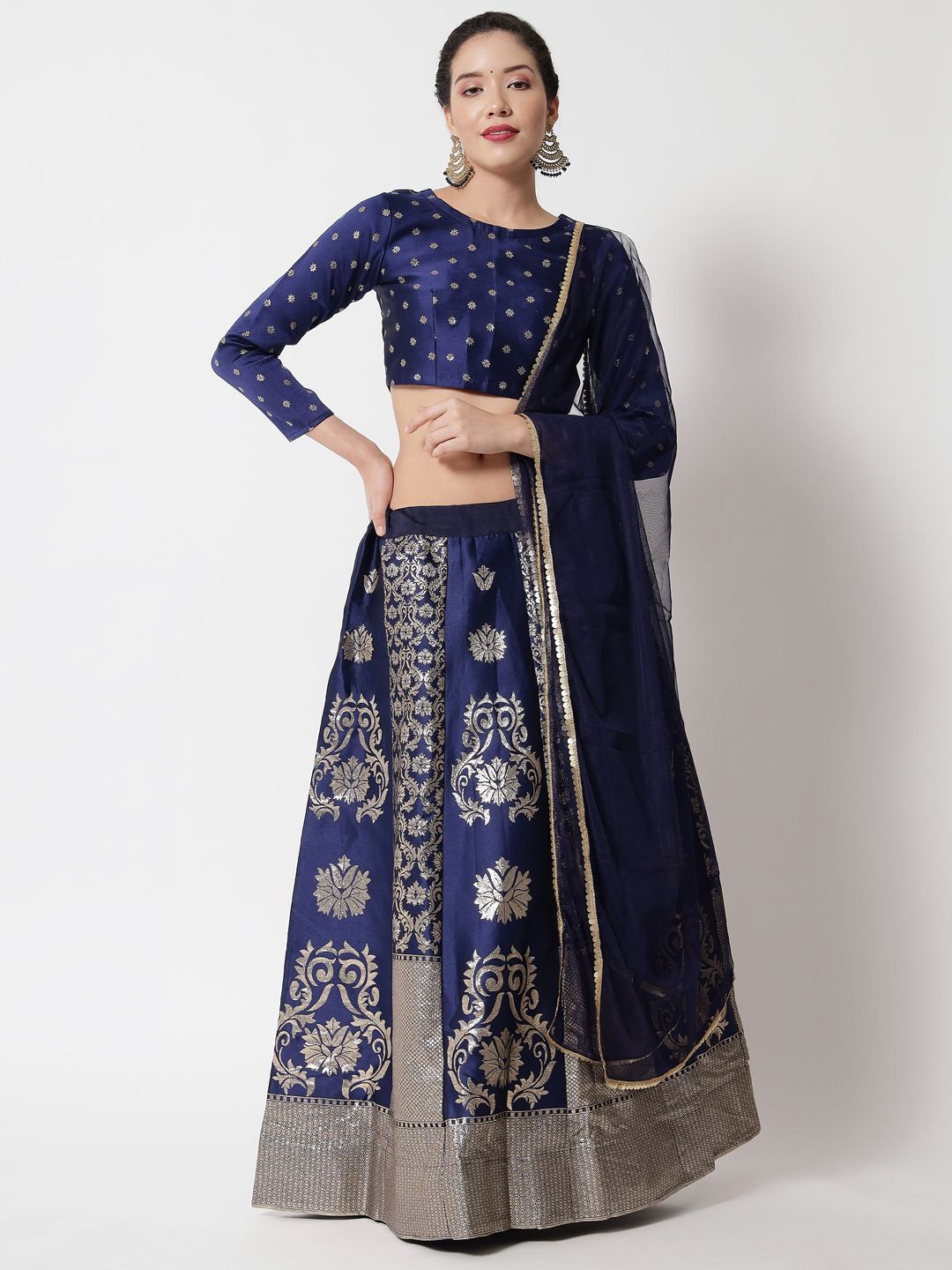 KAZIA Woven Design Semi Stitched Lehenga & Unstitched Blouse With Dupatta, Navy blue
KAZIA Woven Design Semi Stitched Lehenga & Unstitched Blouse With Dupatta, Navy blue