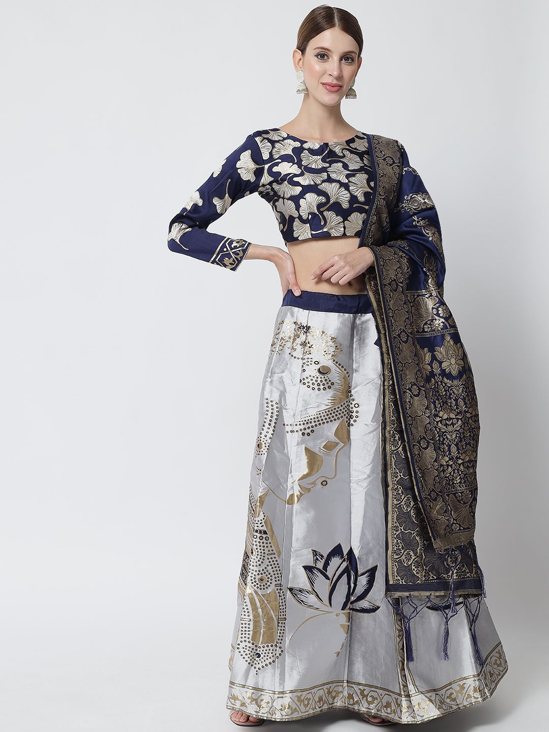 KAZIA Foil Printed Jacquard Semi-Stitched Lehenga & Unstitched Blouse With Dupatta, Silver
KAZIA Foil Printed Jacquard Semi-Stitched Lehenga & Unstitched Blouse With Dupatta, Silver